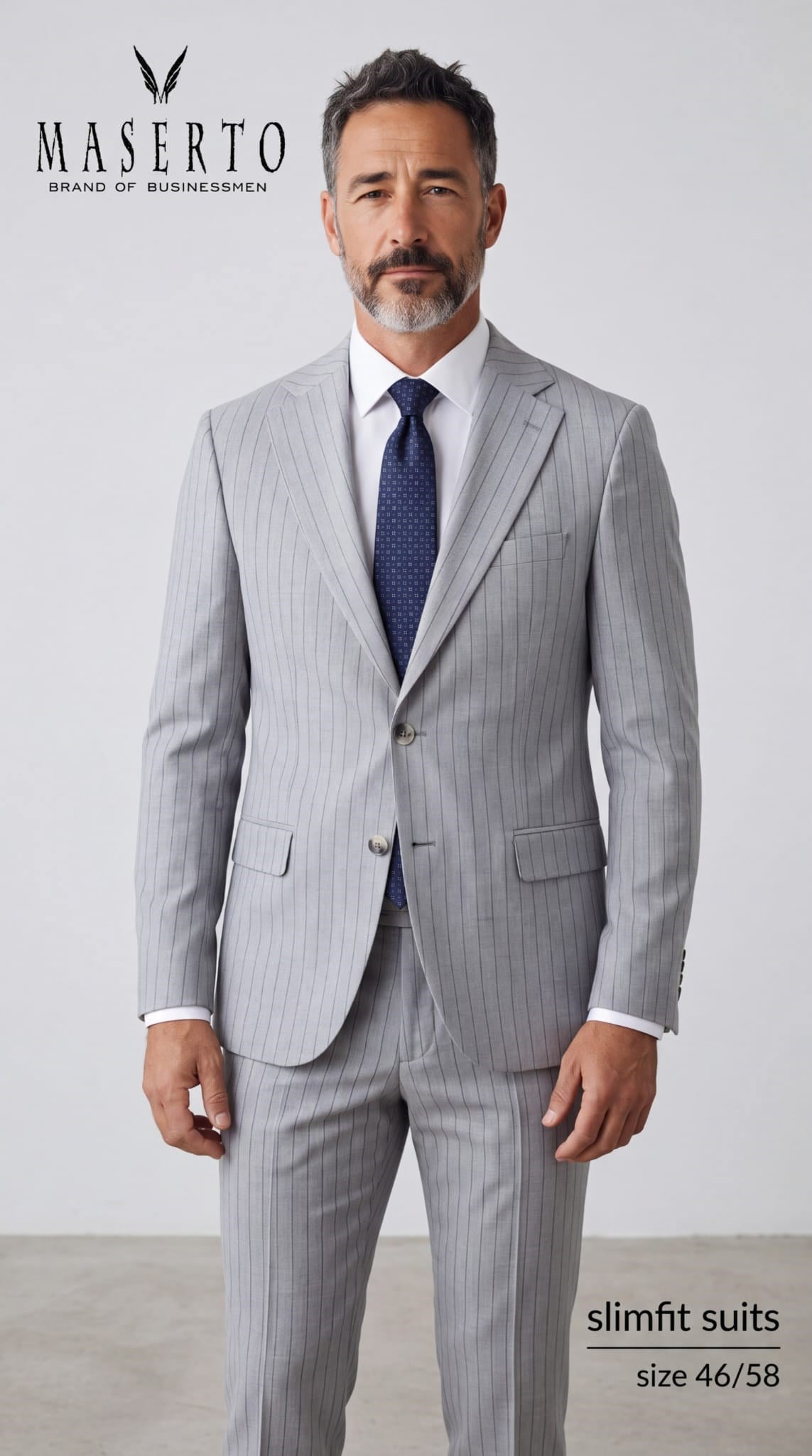 Erkek Açık Gri Çizgili Slim Fit Takım Elbise