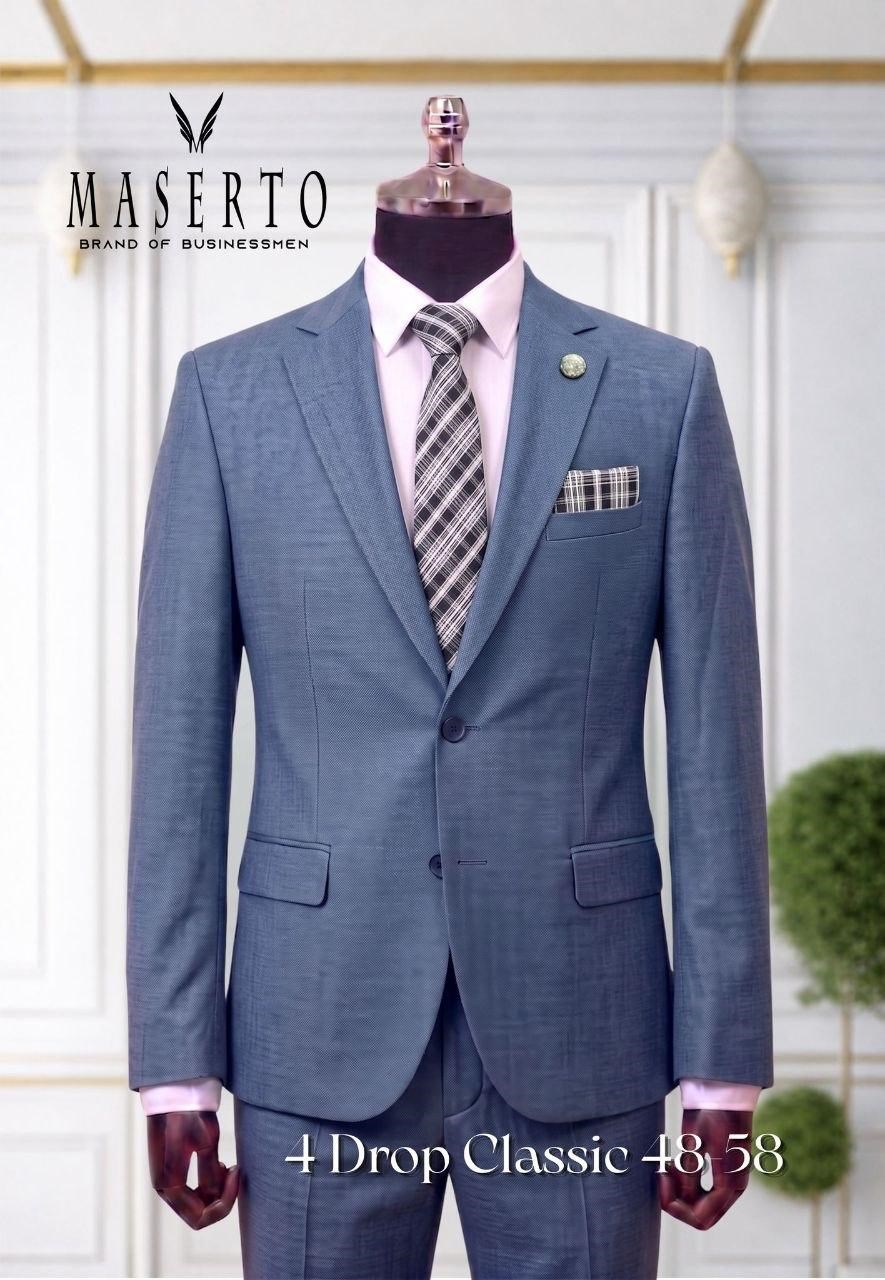 Maserto Erkek Açık Mavi Klasik Takım Elbise 4 Drop Slim Fit