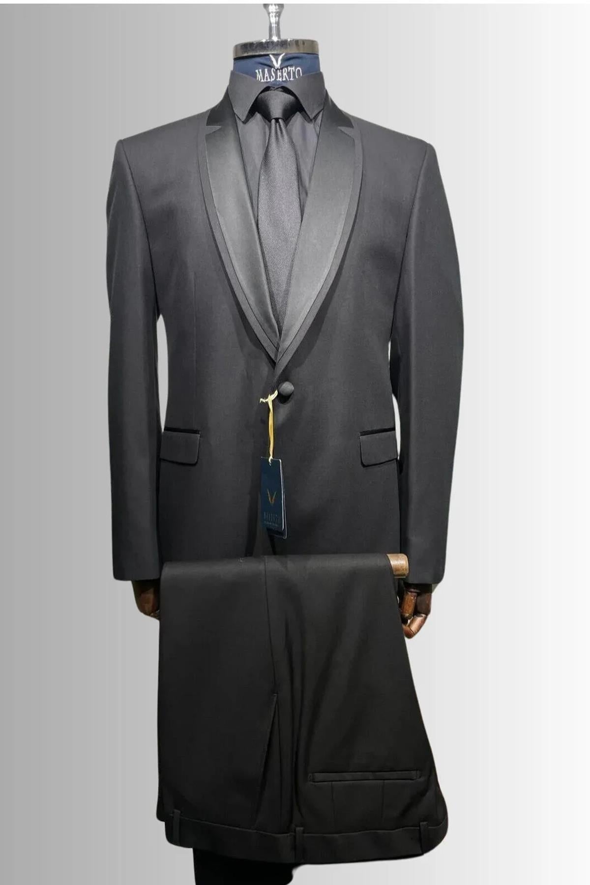 Erkek Koyu Gri Slim Fit Takım Elbise, Sivri Yaka