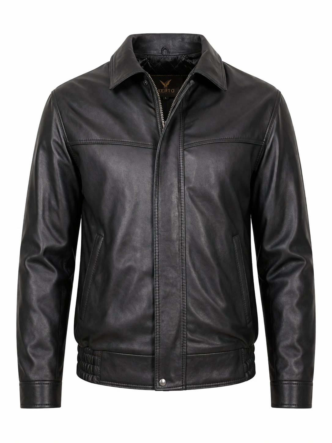 Gömlek Yaka Siyah Deri Mont