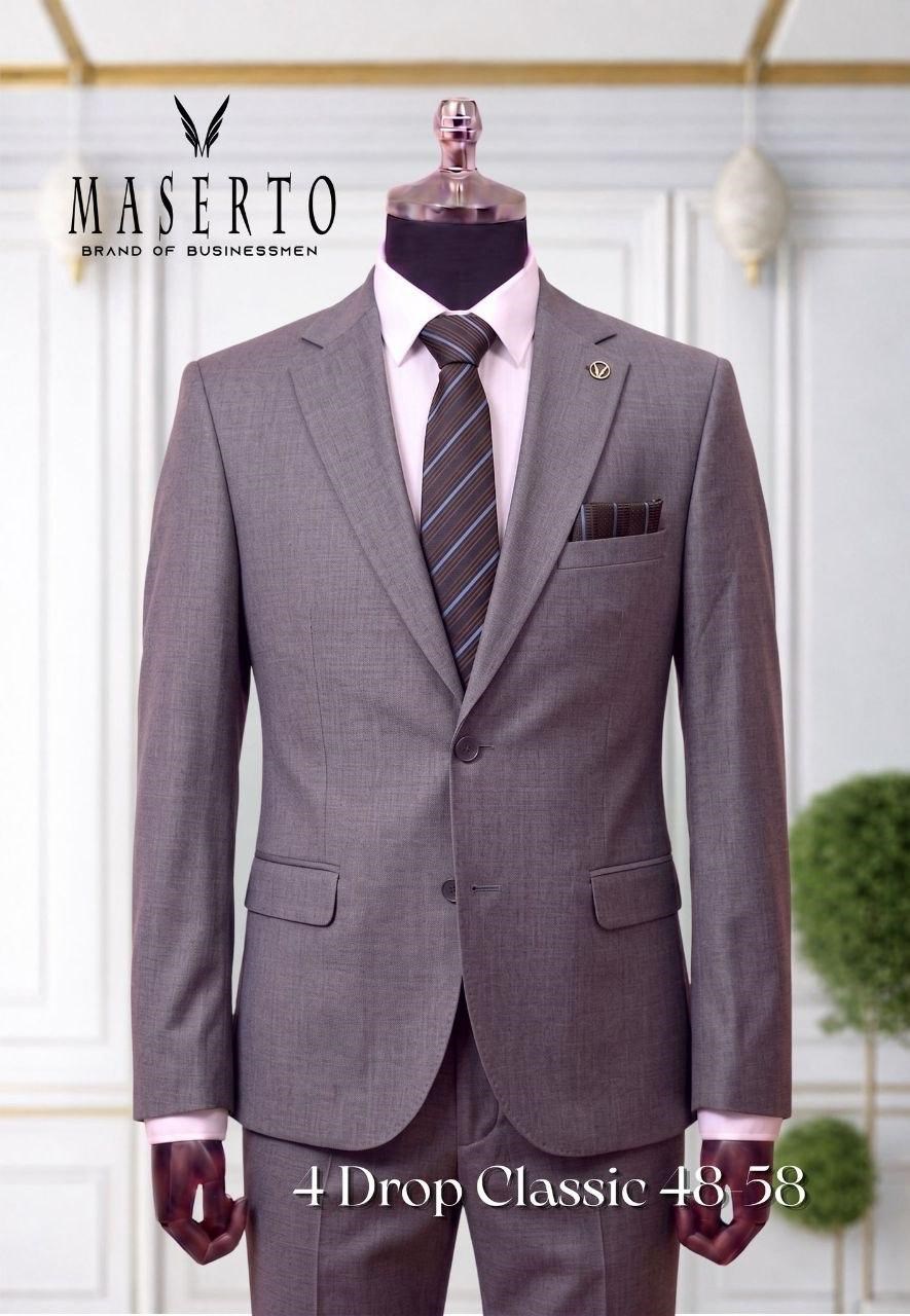Maserto Gri Erkek Klasik Takım Elbise 4 Drop Slim Fit  