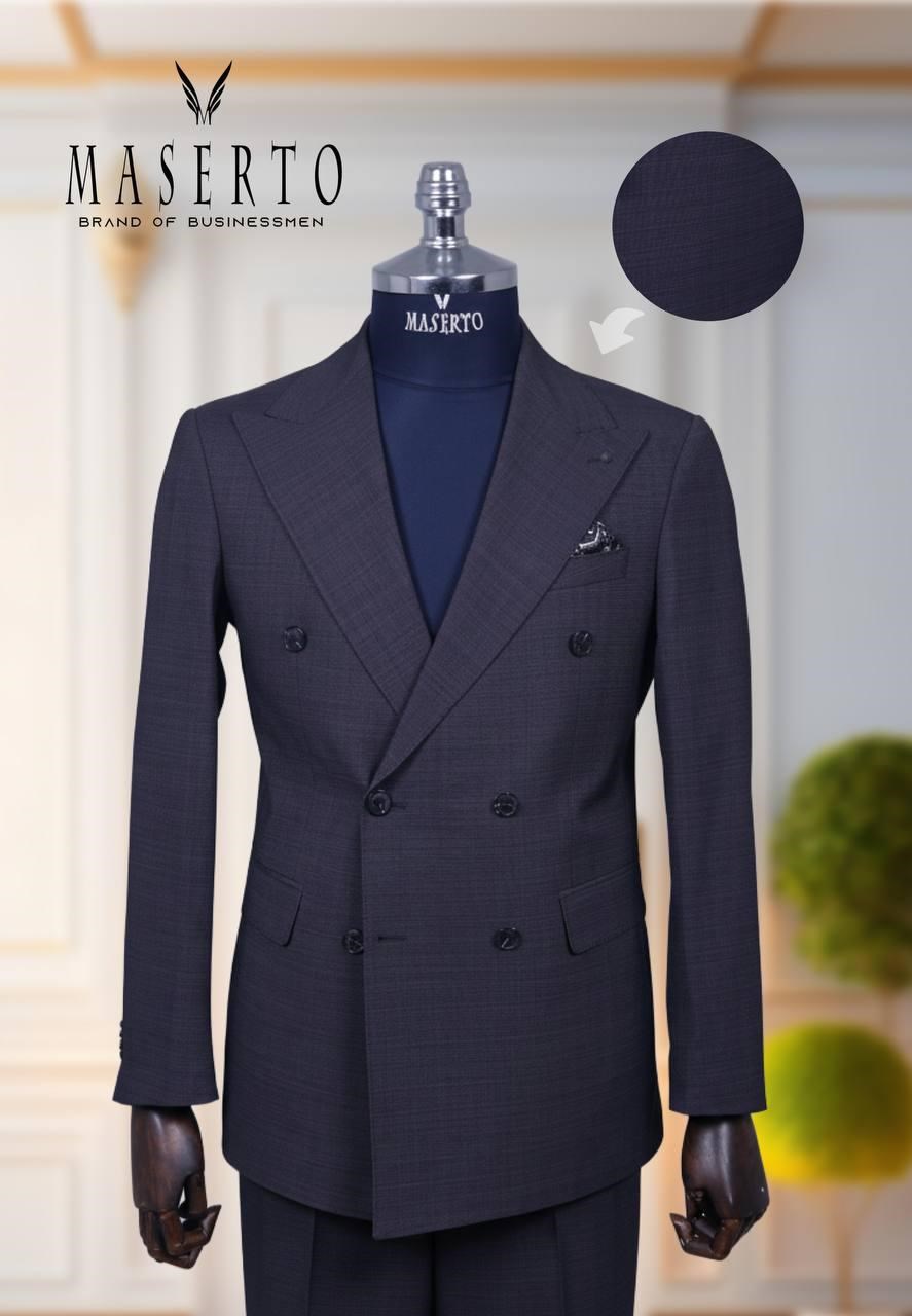 Maserto Erkek Siyah Kruvaze Slim Fit Takım Elbise Çift Düğmeli