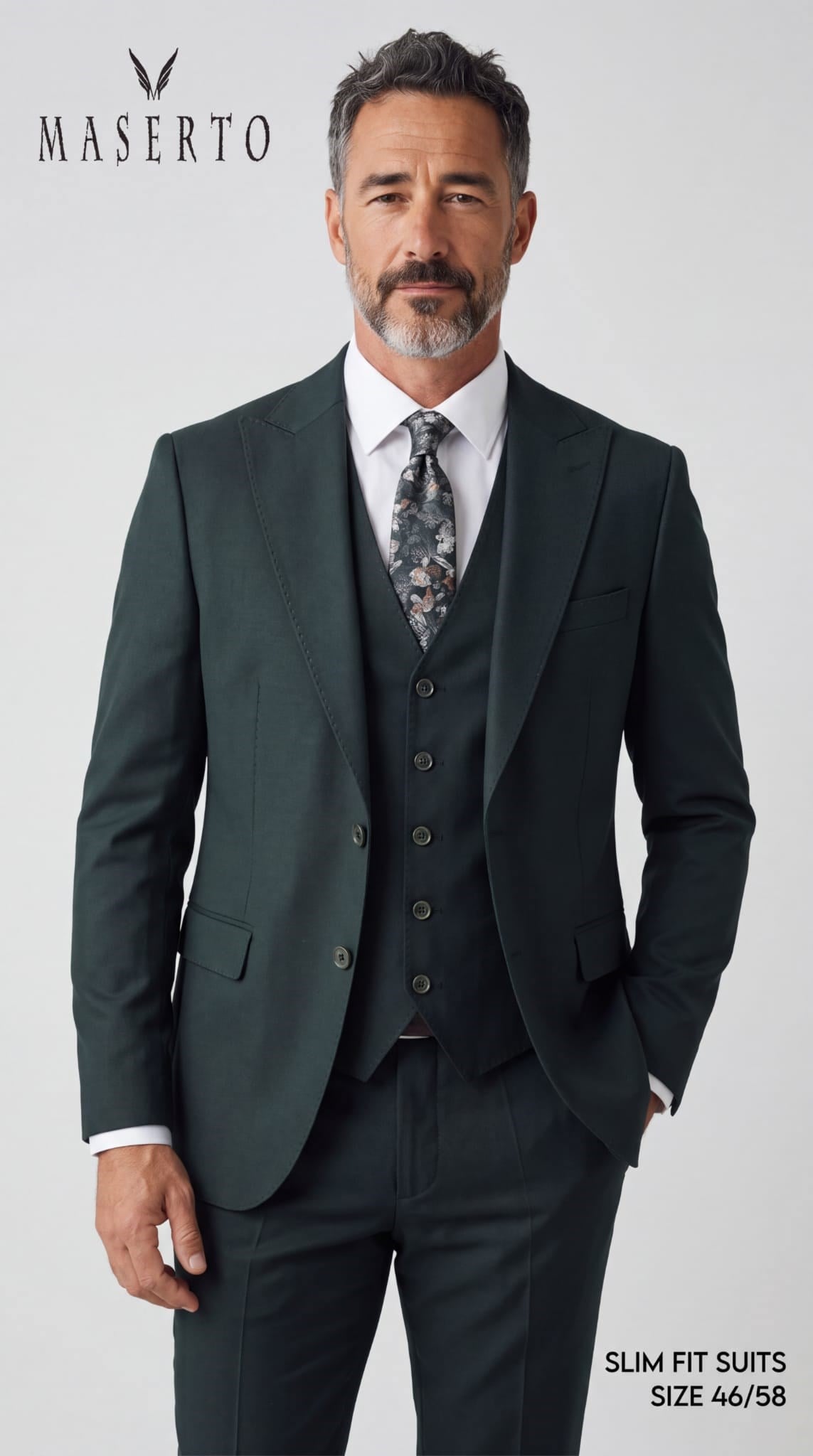 Maserto Erkek Yeşil Slim Fit Yelekli 3 Parça Takım Elbise