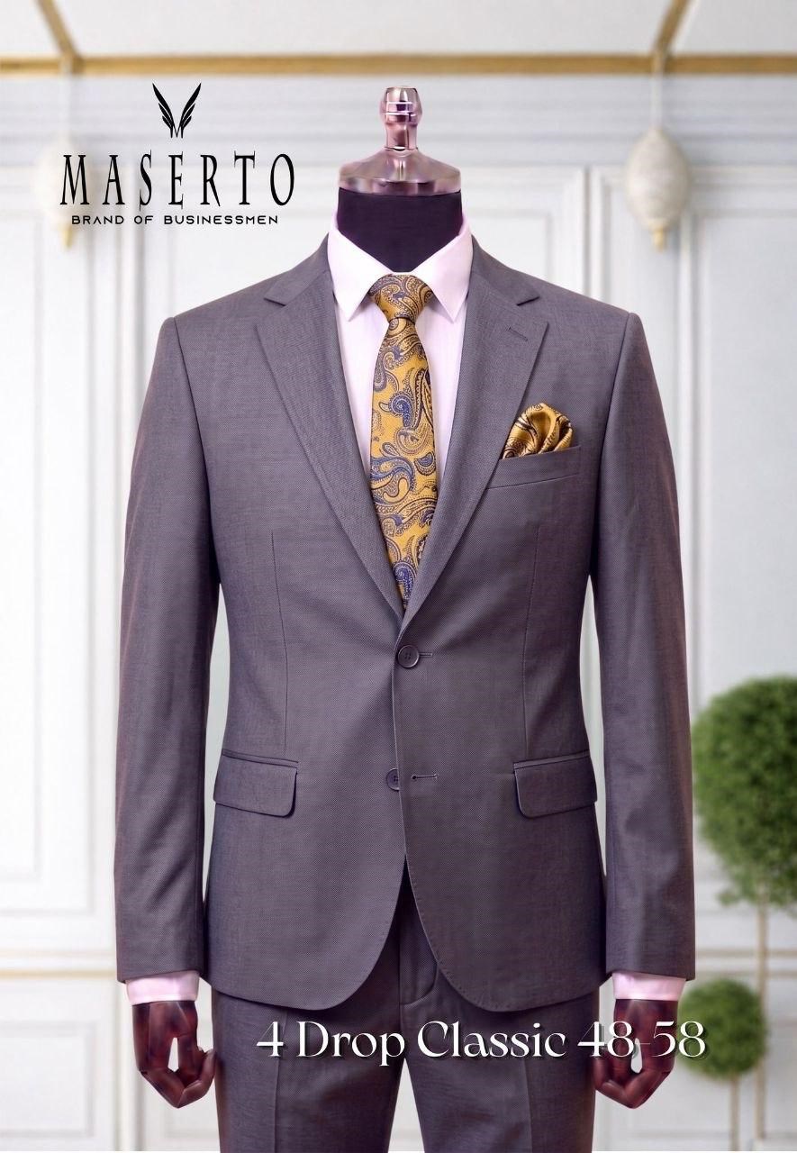 Maserto Açık Gri Erkek Klasik Takım Elbise 4 Drop Slim Fit