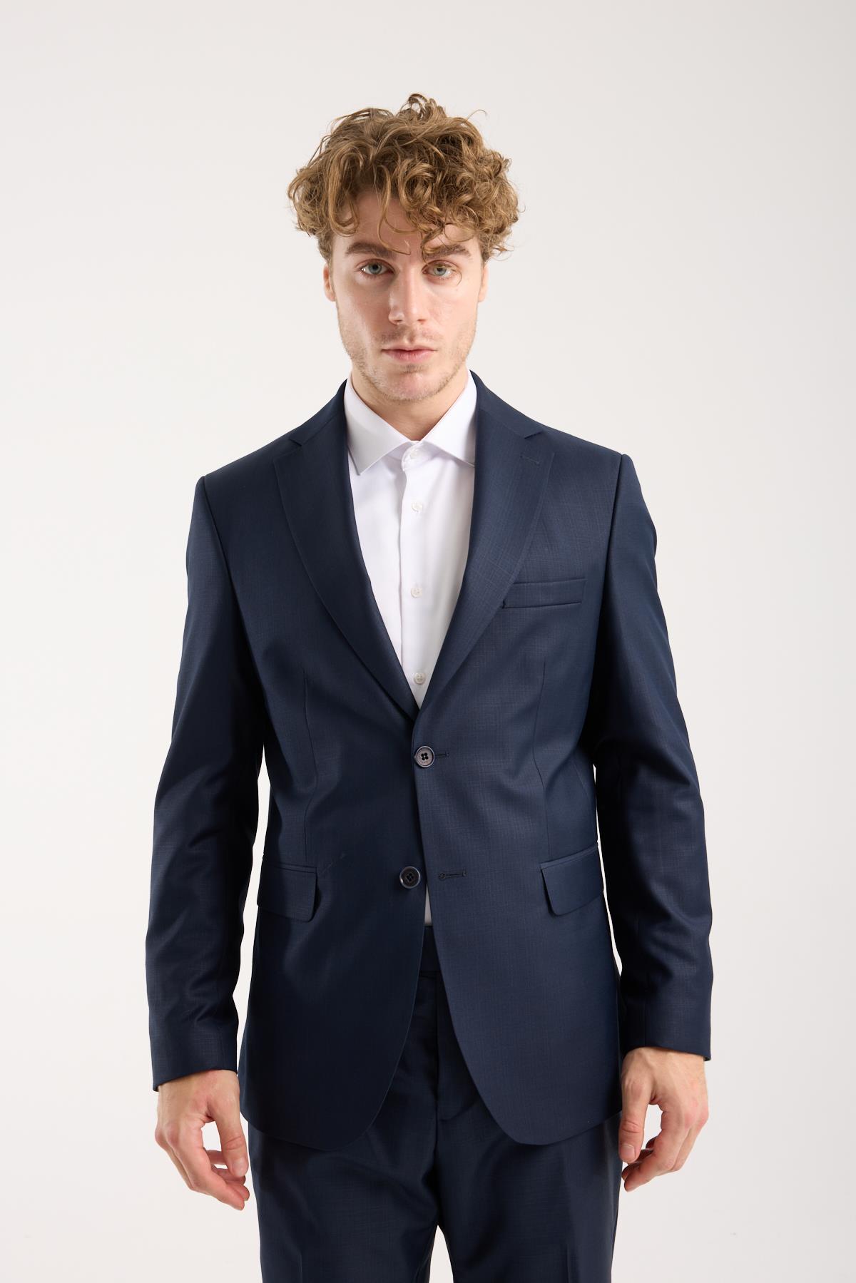 Maserto Lacivert Kendinden Desenli Slim Fit Erkek Takım Elbise