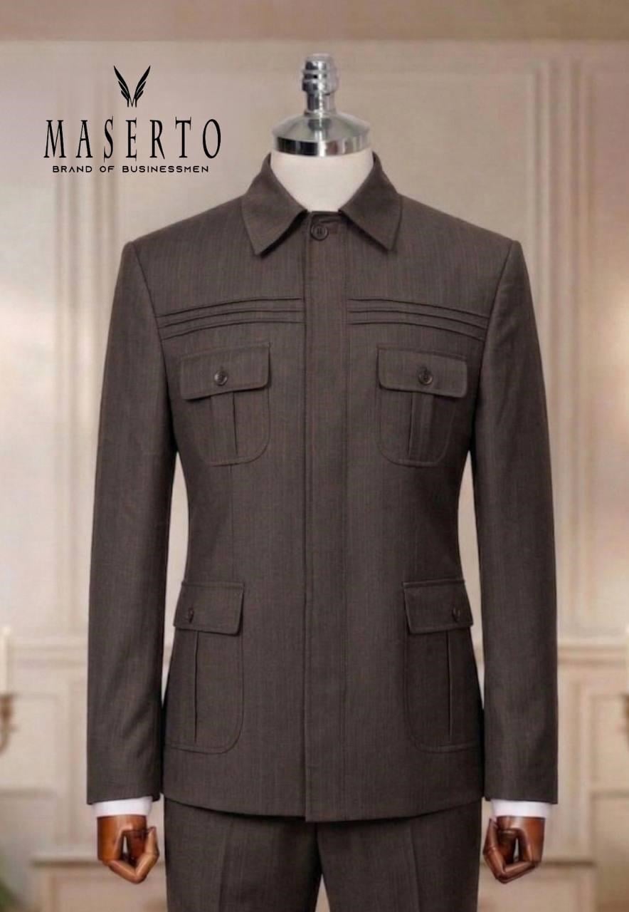 Maserto Kahverengi Safari Slim Fit Erkek Takım Elbise