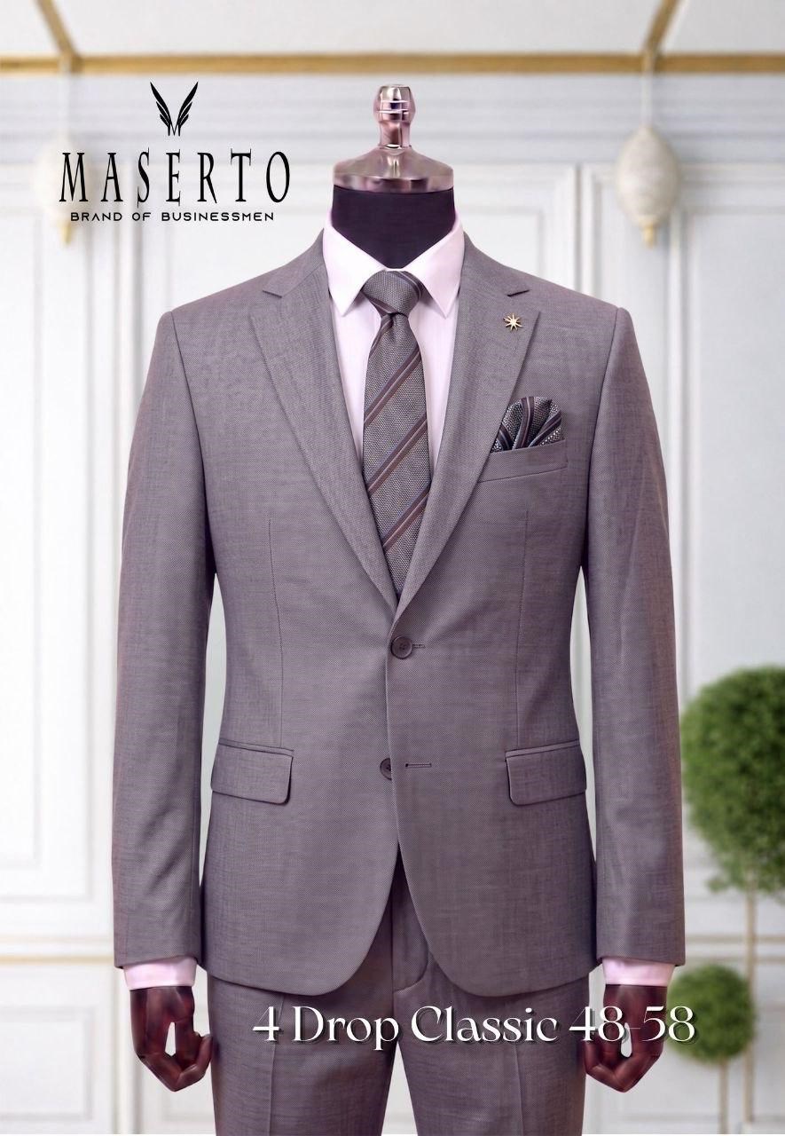 Maserto Gri Erkek Klasik Takım Elbise 4 Drop Slim Fit Gri