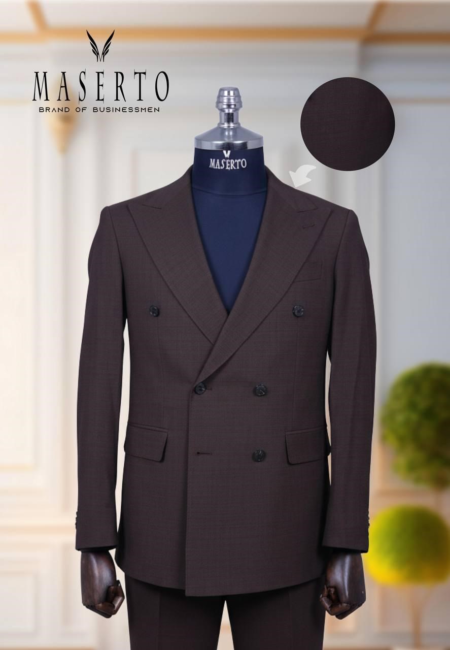 Maserto Erkek Kahverengi Kruvaze Slim Fit Takım Elbise