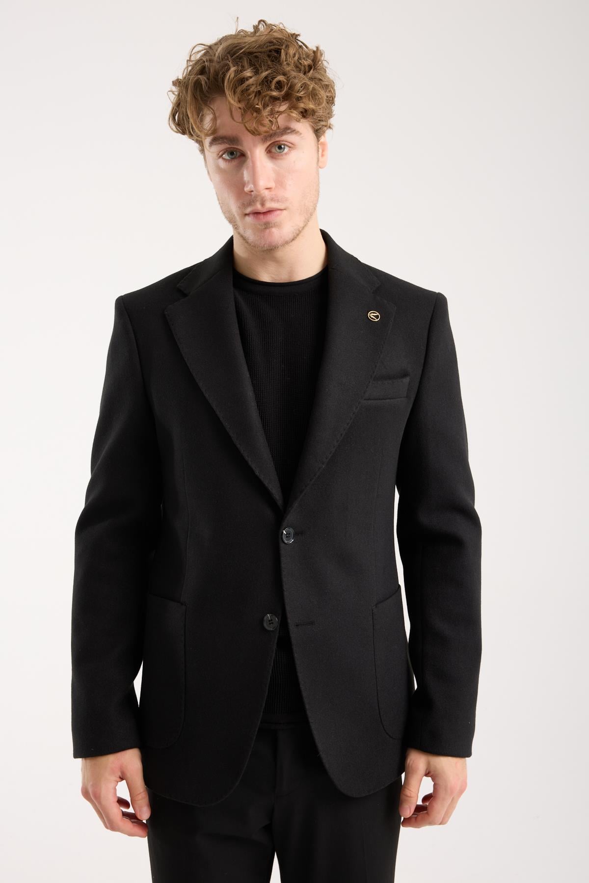 Erkek Siyah Slim Fit Kaşe Blazer Ceket