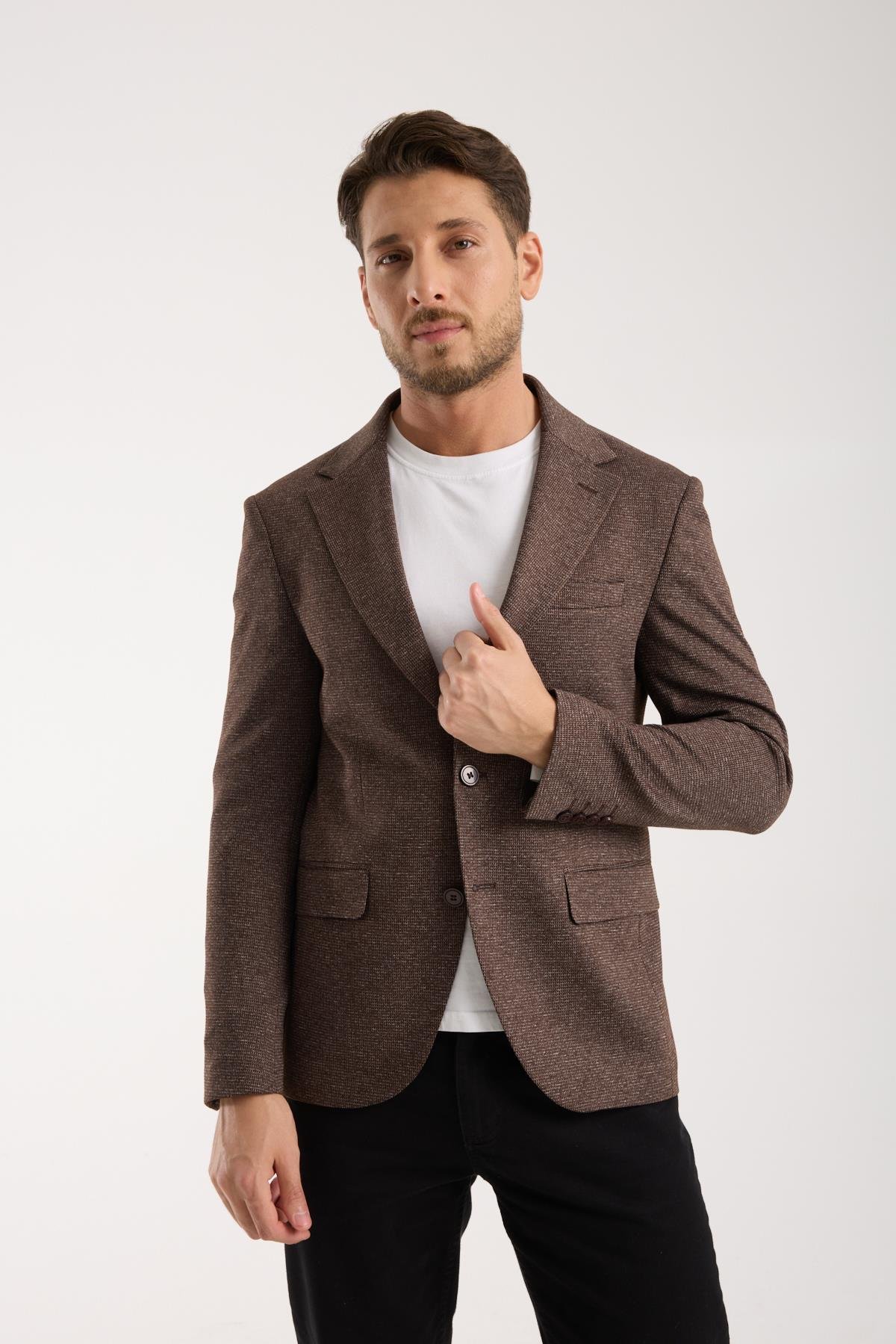 Erkek Kahverengi Slim Fit Klasik Ceket