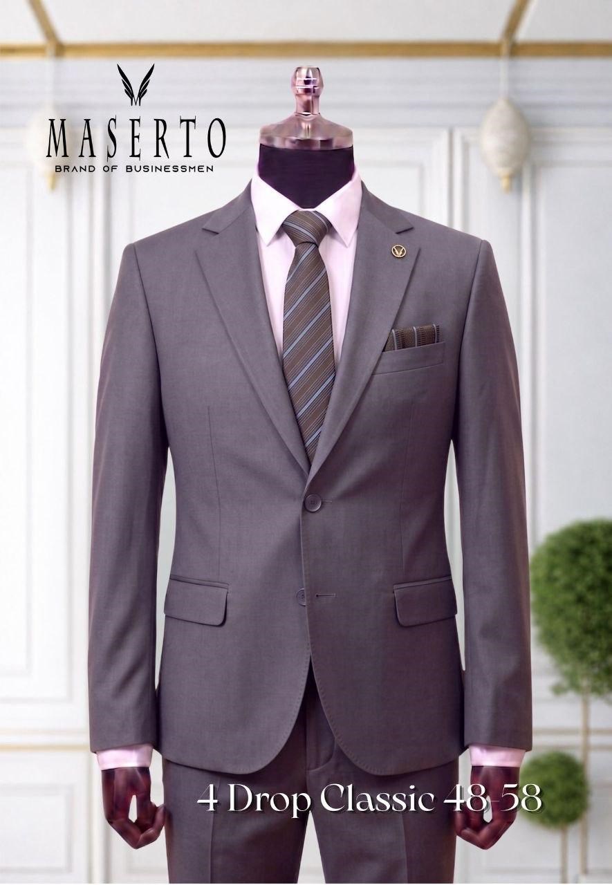Maserto  Füme Gri Erkek Klasik Takım Elbise 4 Drop Slim Fit