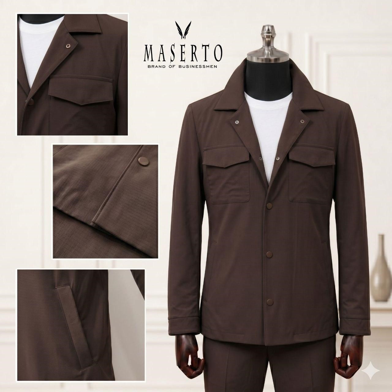 Maserto Kahverengi Safari Ceket Erkek Takım – Slim Fit Casual Takım