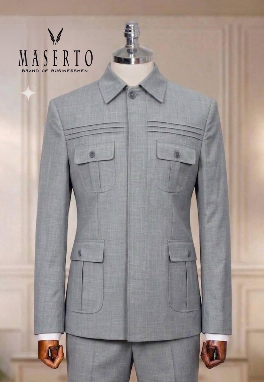 Maserto Açık Gri Safari Slim Fit Erkek Takım Elbise