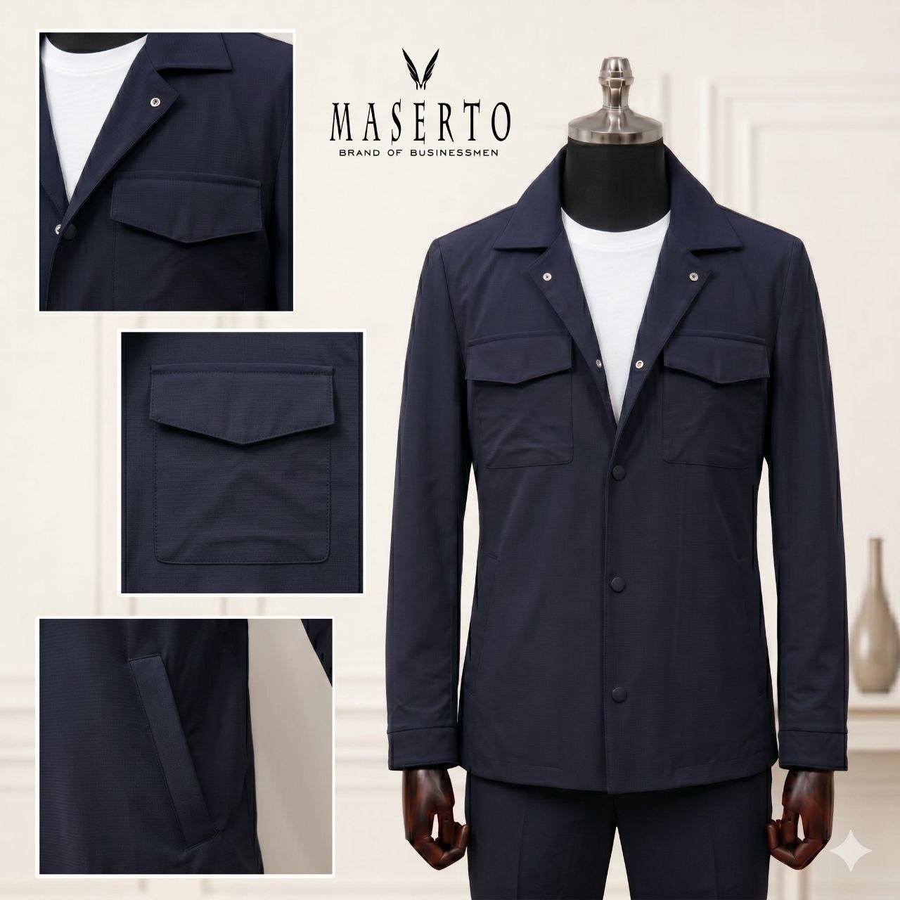 Maserto Lacivert Safari Ceket Erkek Takım – Slim Fit Casual Takım