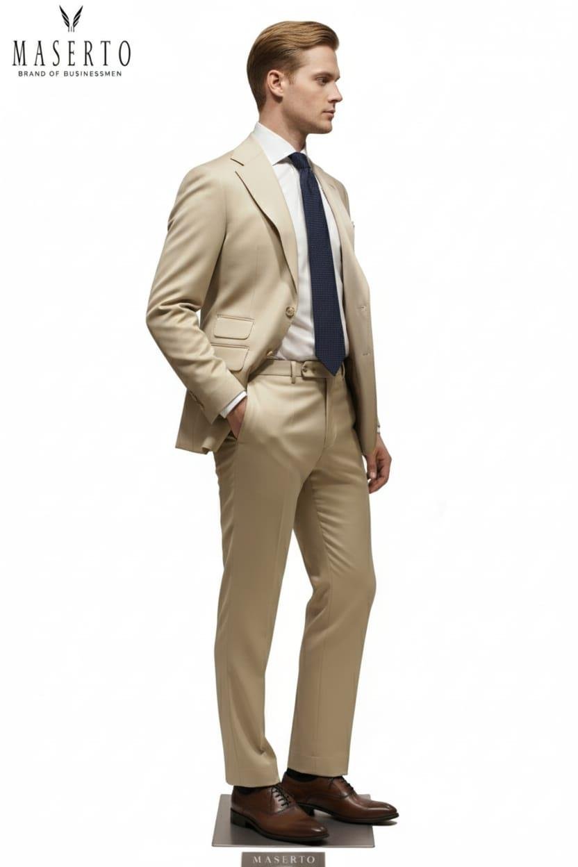 4 Mevsim Slim Fit Takım Elbise Maserto Cepli Model 