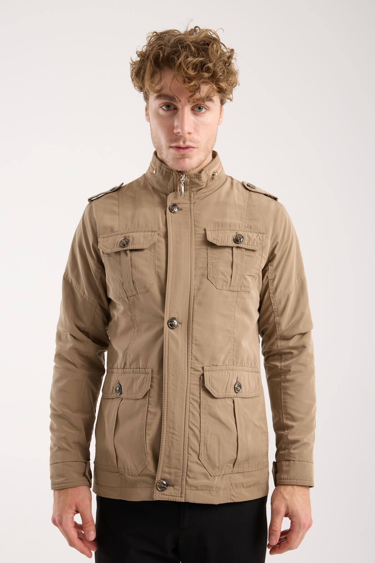 Maserto Cepli Mevsimlik Bej Erkek Mont