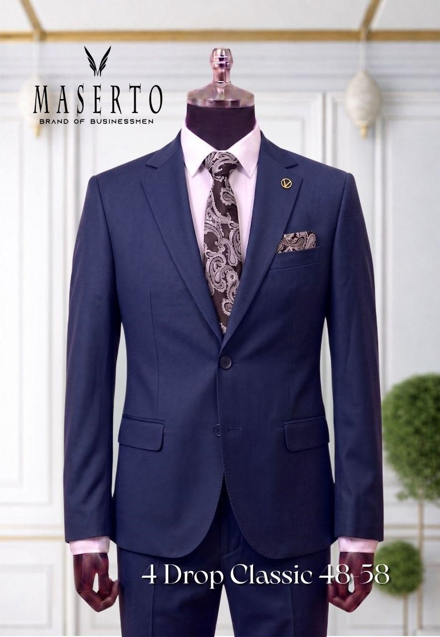 Maserto Lacivert Erkek Klasik Takım Elbise 4 Drop Slim Fit 