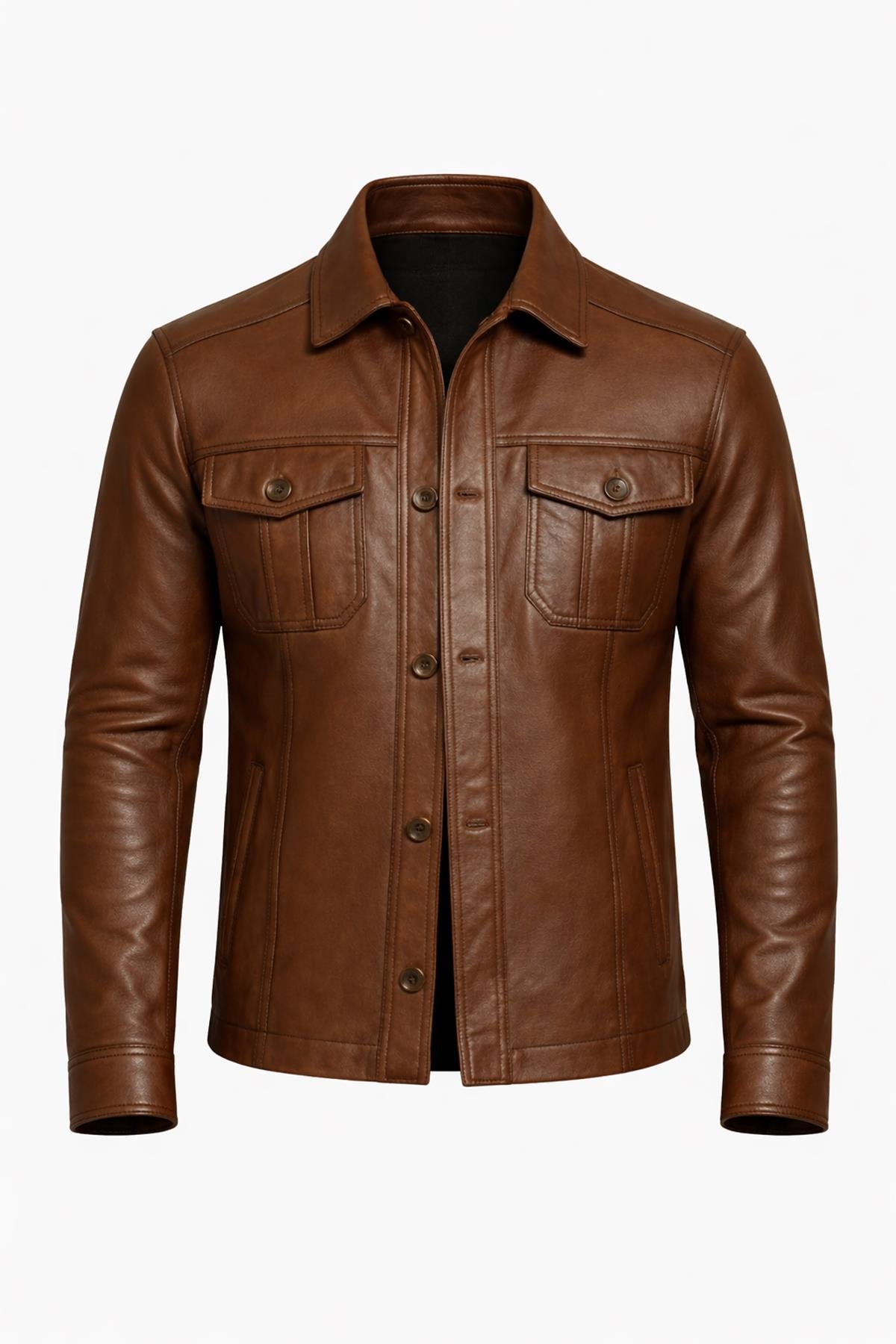 Kahverengi Erkek Klasik Deri Ceket