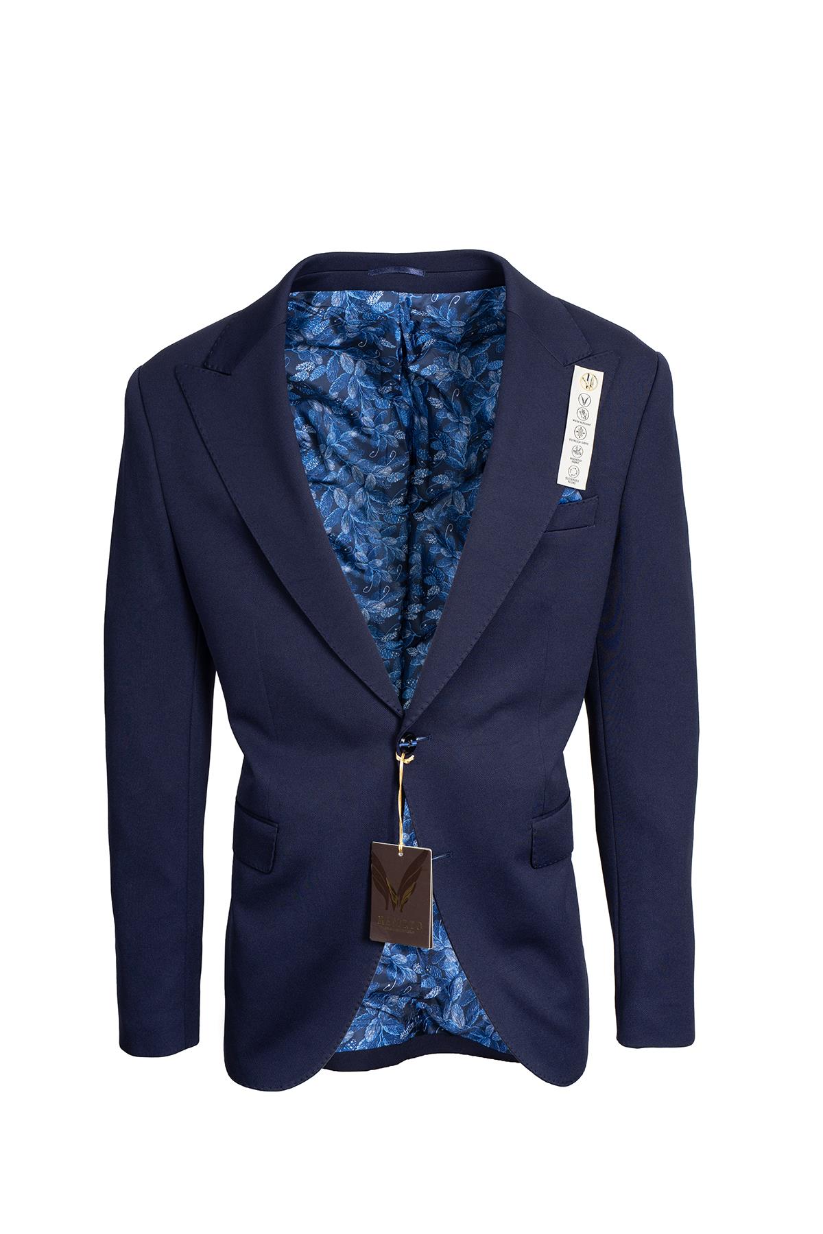 Lacivert Erkek Slim Fit Poliviskon Full Likra Tek Düğme Ceket