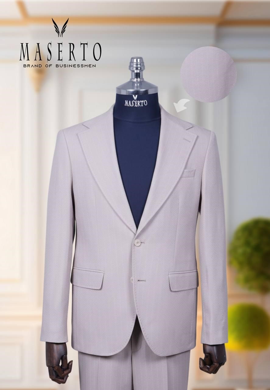 Maserto Slim Fit Kendinden Dokulu Bej Takım Elbise