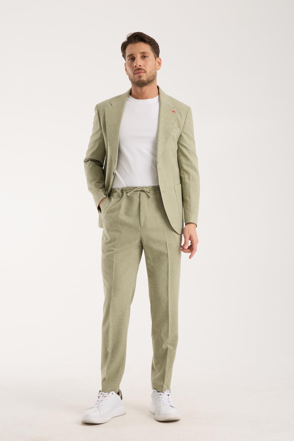 Erkek Mint Yeşili Pantolonu Bağcıklı Takım Elbise