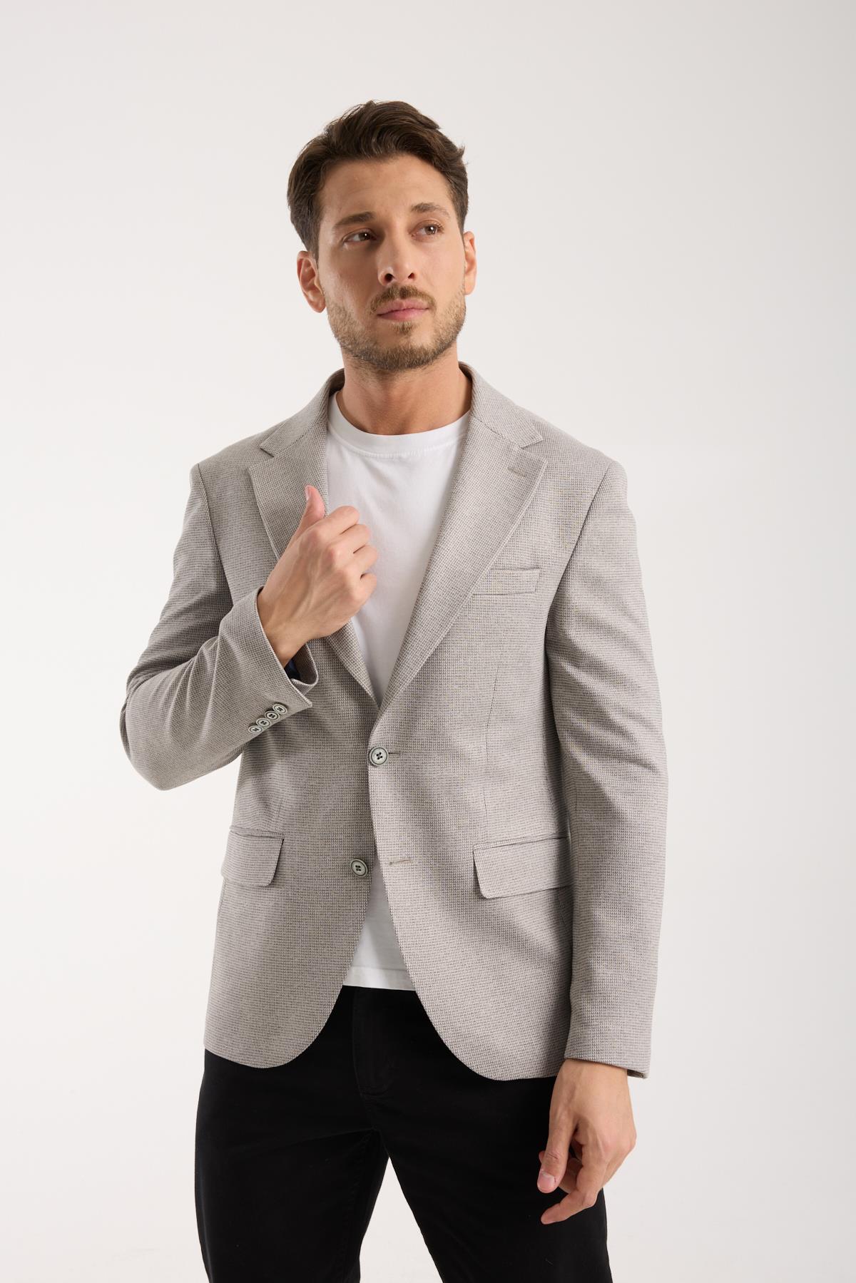 Erkek Gri Slim Fit Klasik Ceket