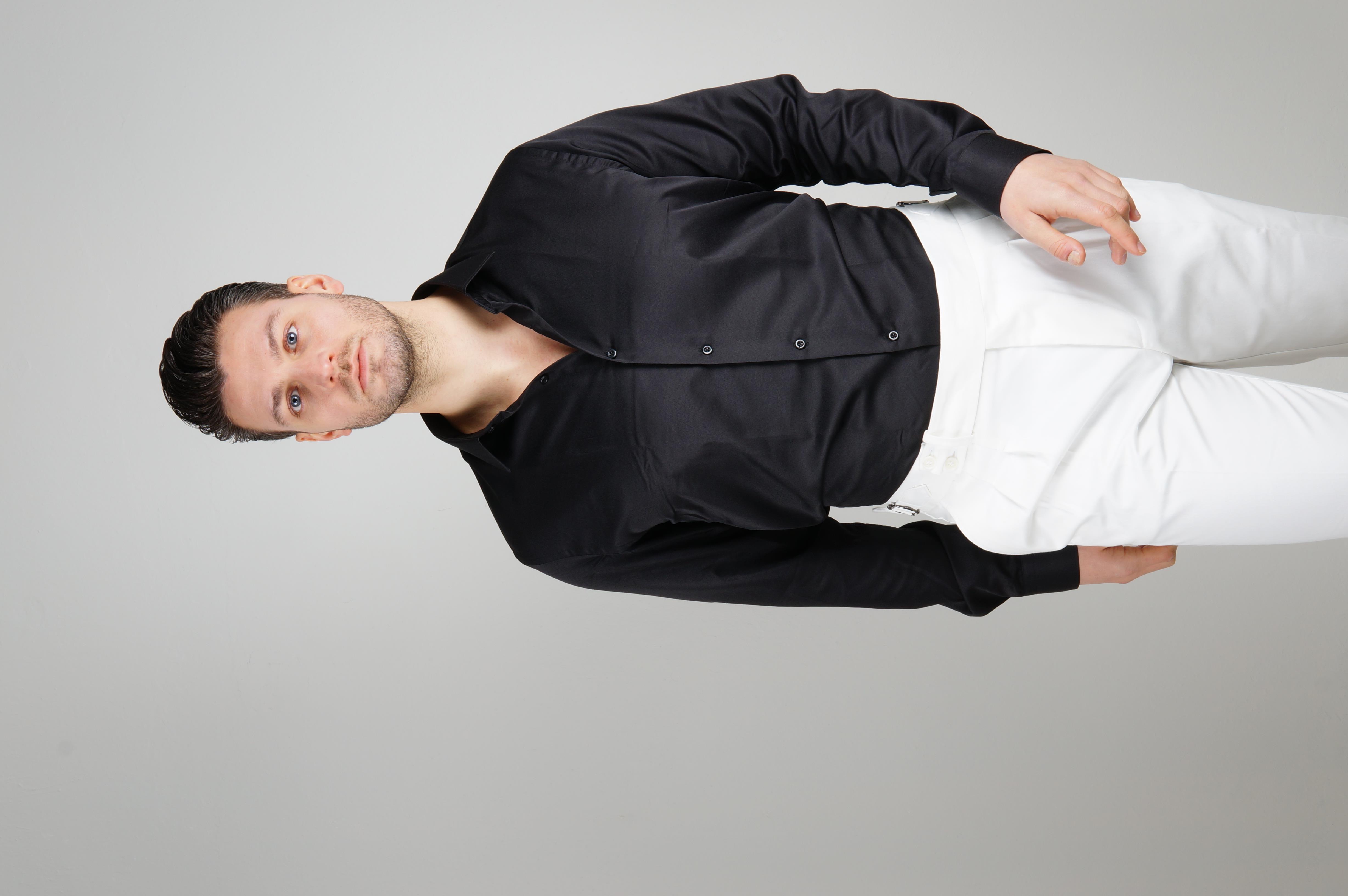 Maserto Basic Uzun Kollu Siyah Slim Fit Gömlek