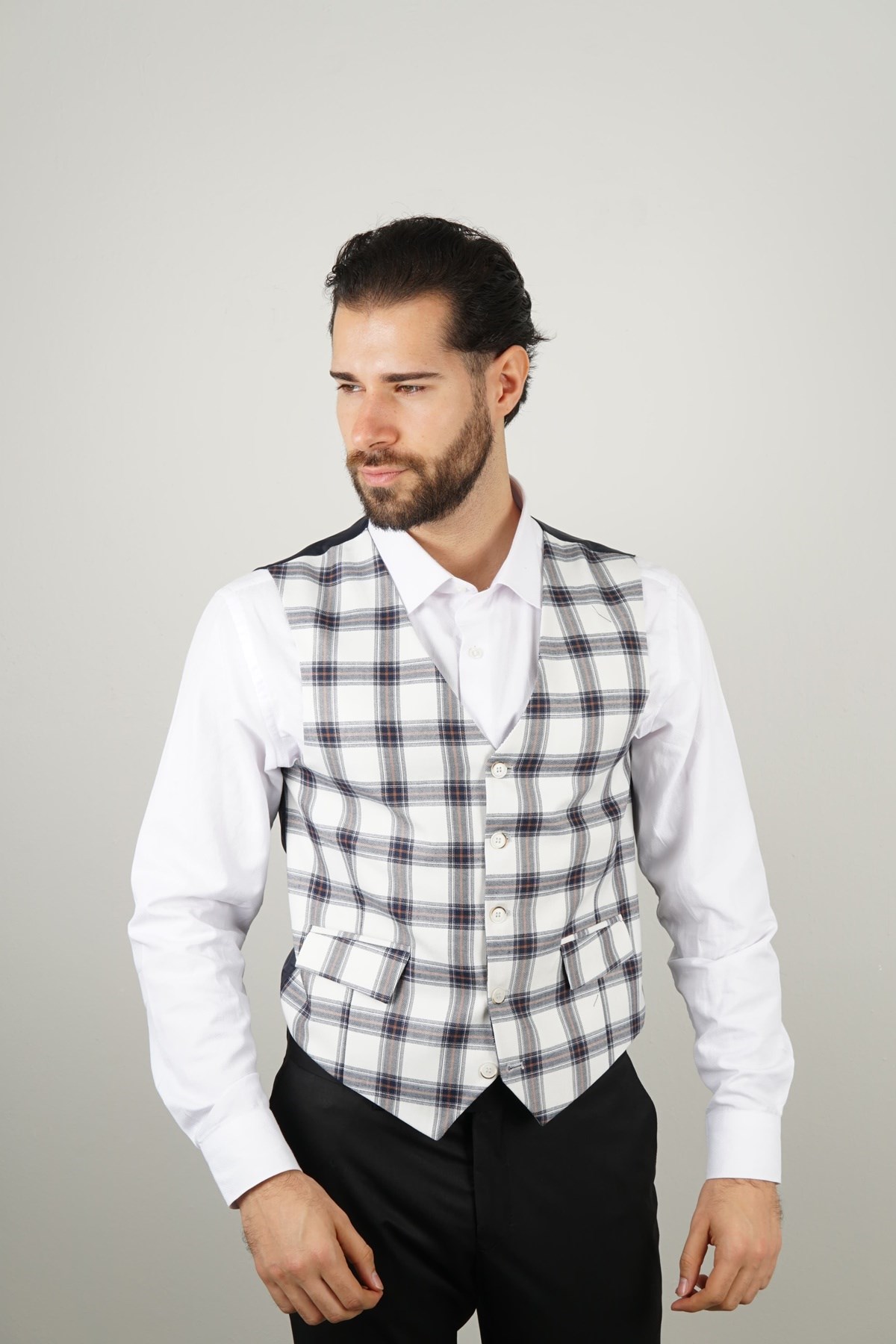 Maserto White Slim Fit Vest Striped Patterned