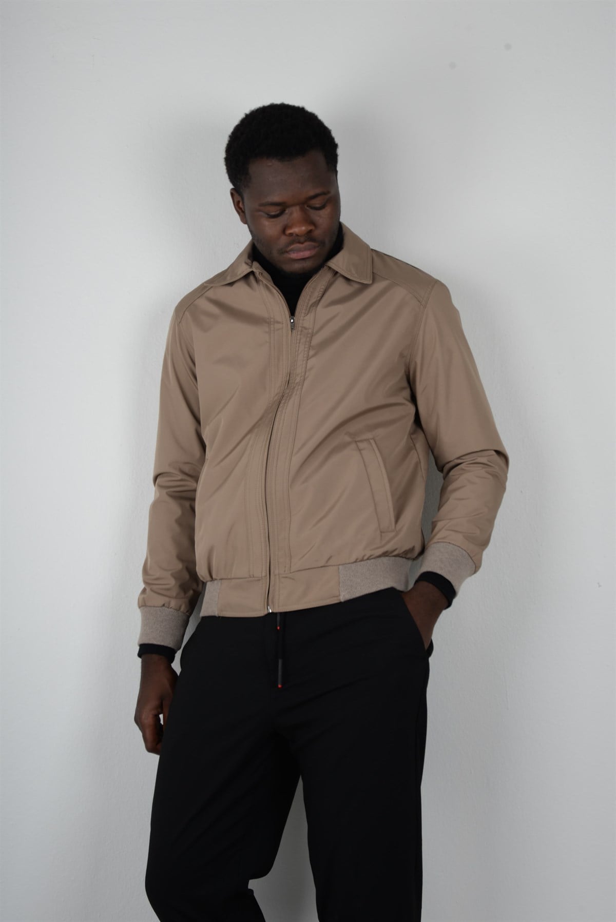 Maserto Shirt Collar Dark Cream Coat
