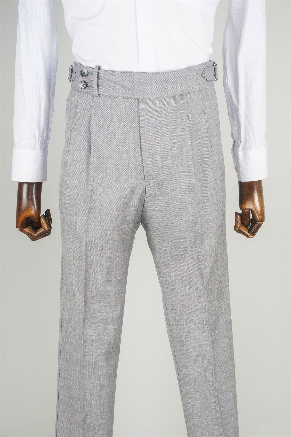 Maserto Gri Kemer Detaylı Pantolon Düz Desenli