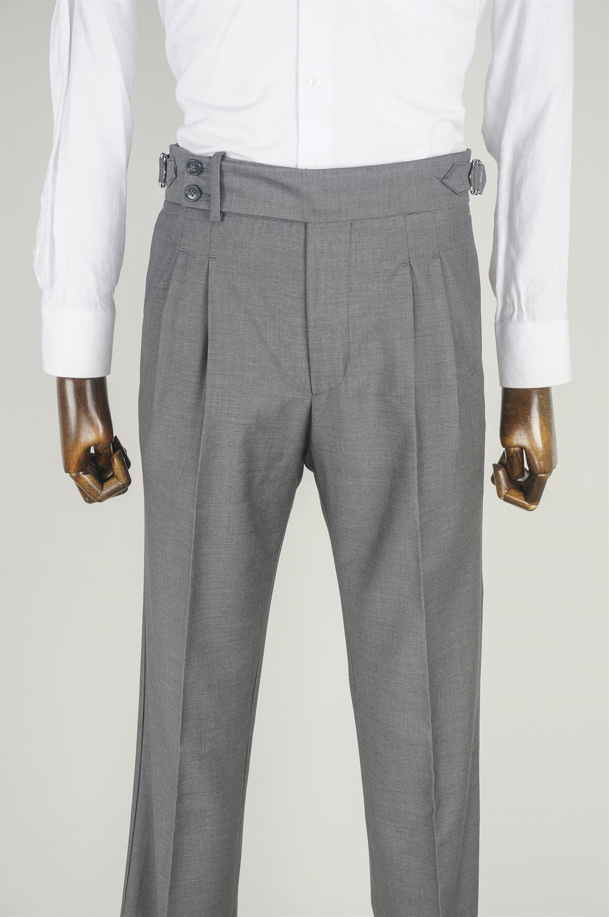 Maserto Gri Kemer Detaylı Pantolon Düz Desenli