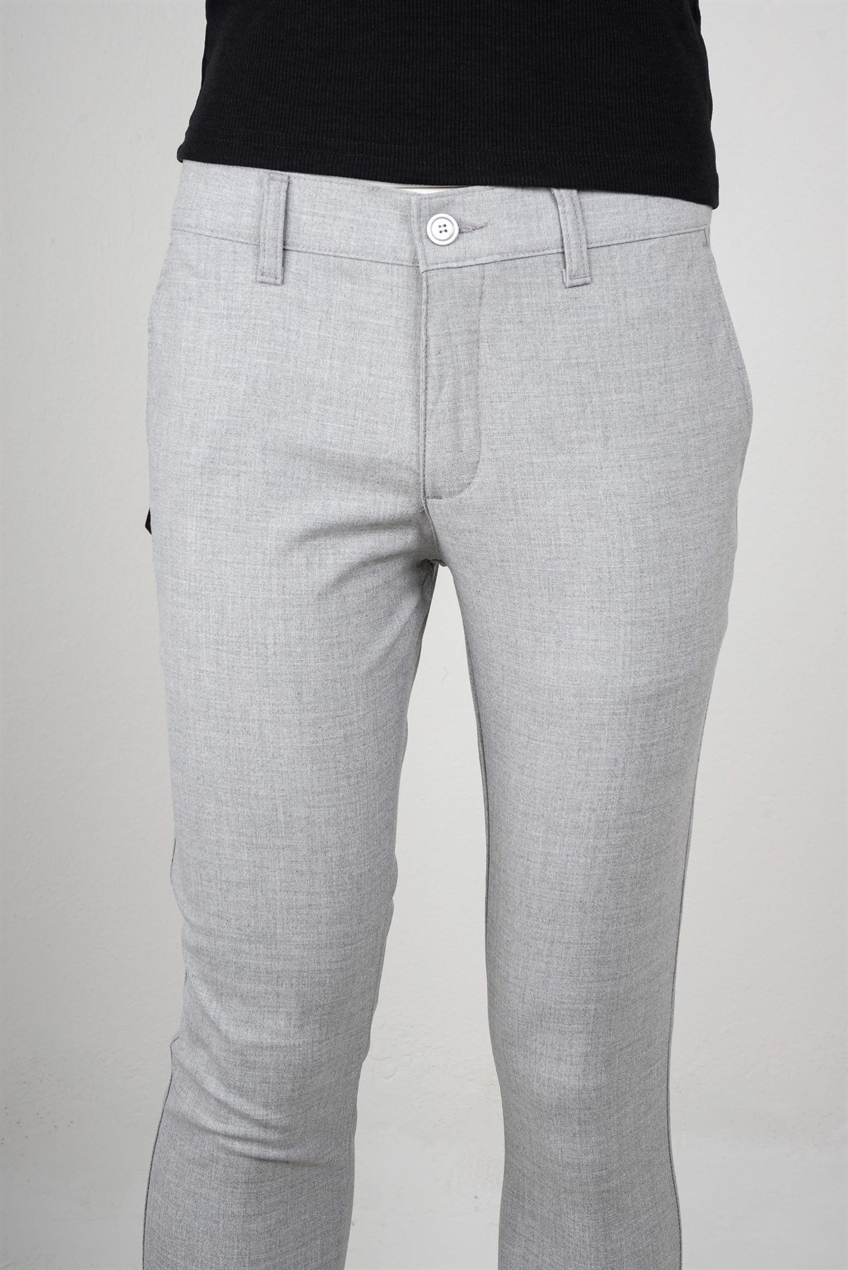 Maserto Gri Kumaş Pantolon Düz Desenli