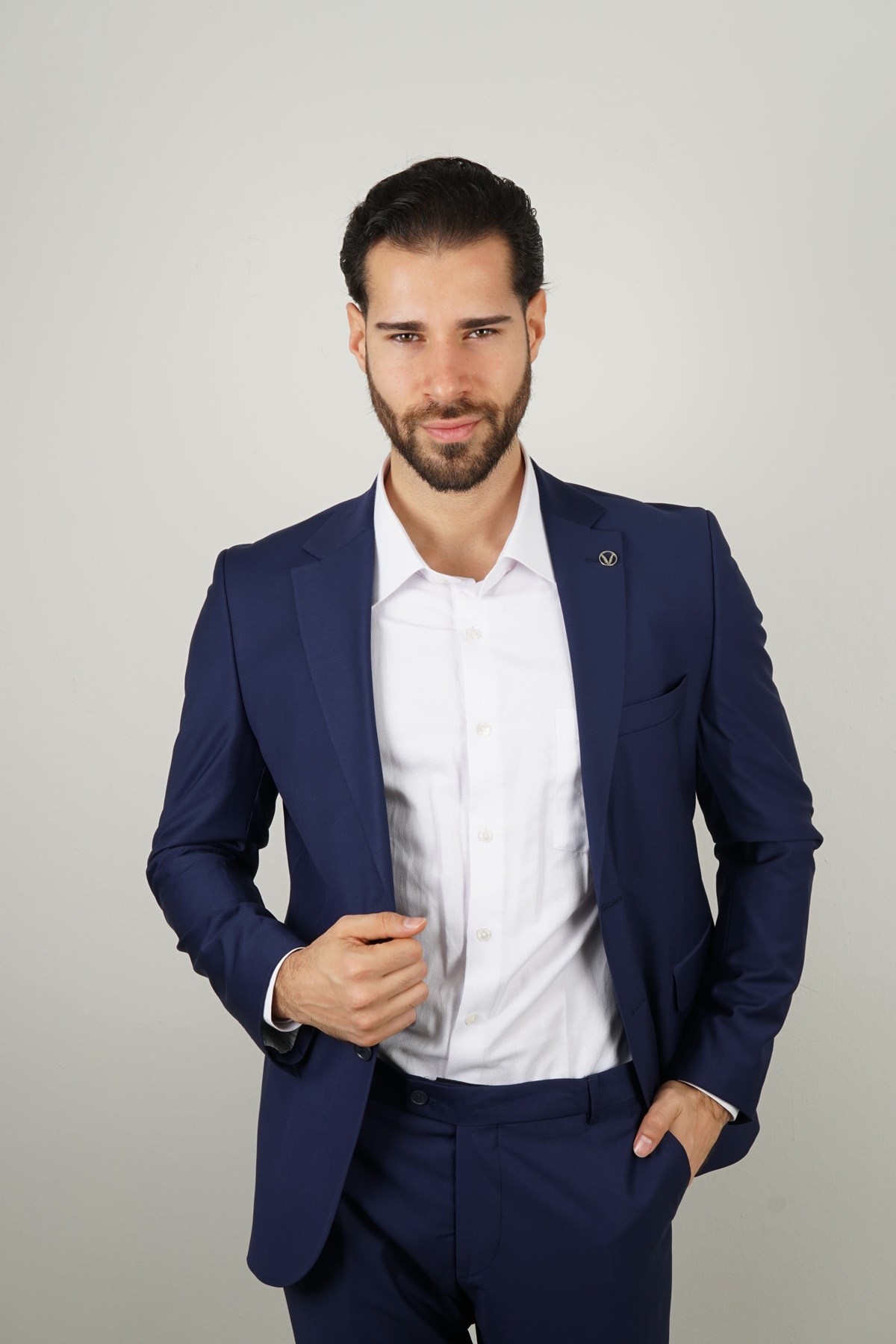 Maserto Mavi Takım Elbise Düz Desenli