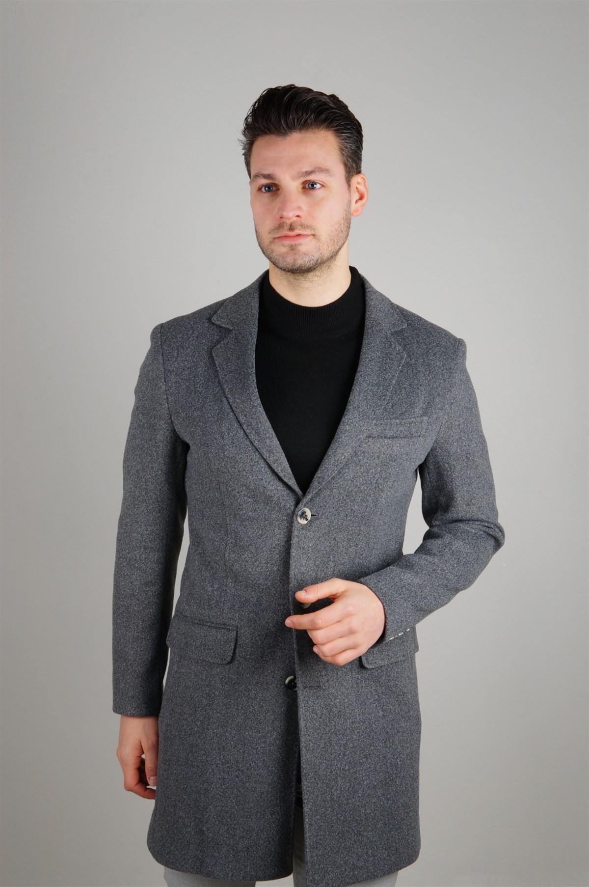 Maserto Mono Yaka Gri Kaban Düz Desenli