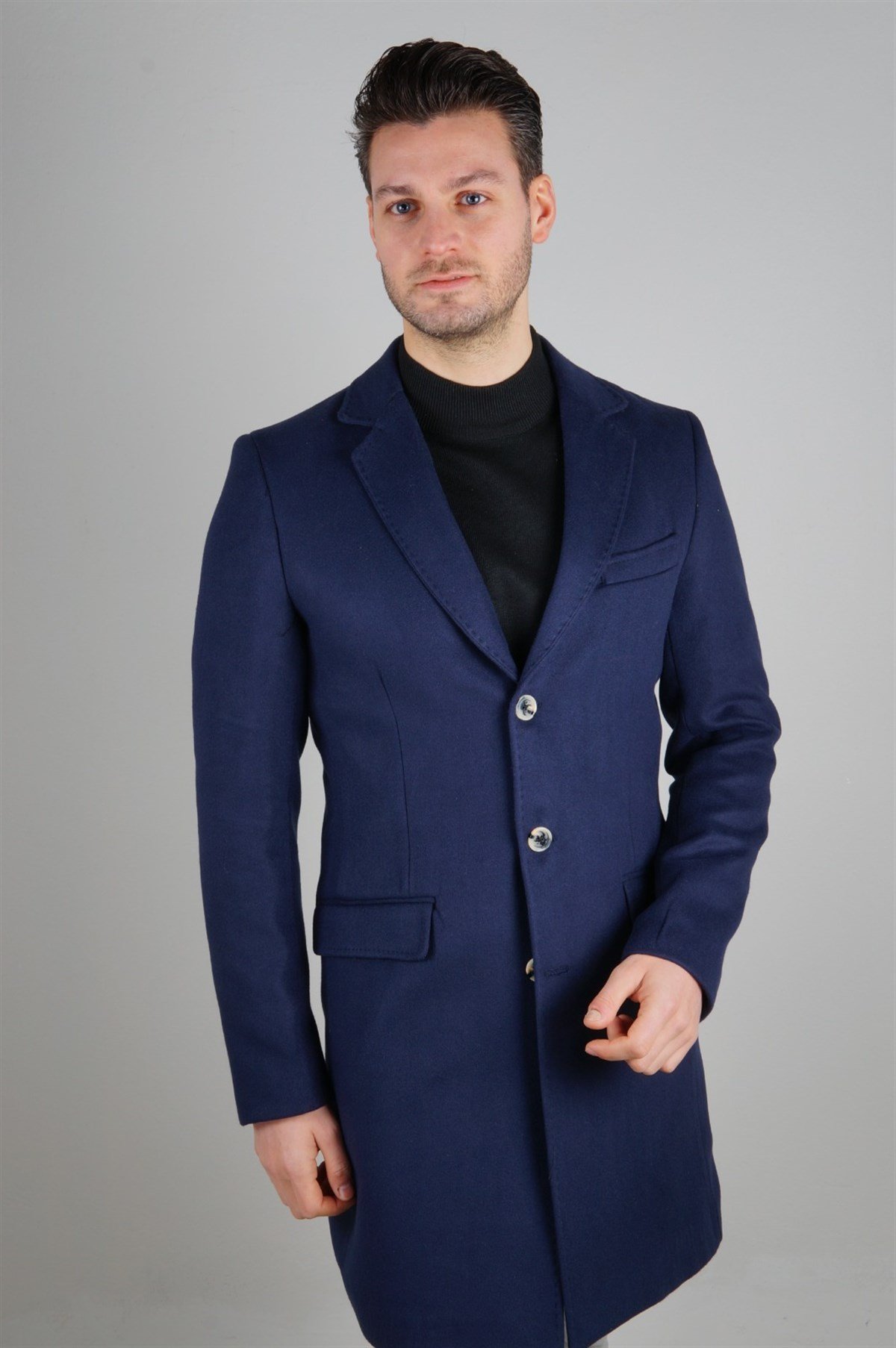 Maserto Mono Yaka Lacivert Kaban Düz Desenli