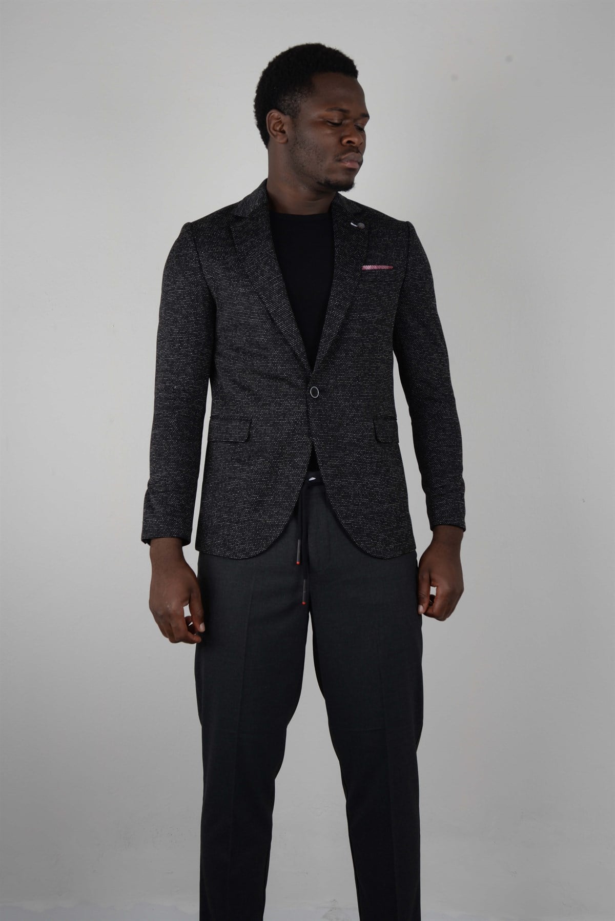 Maserto Black Jacket Dot Patterned