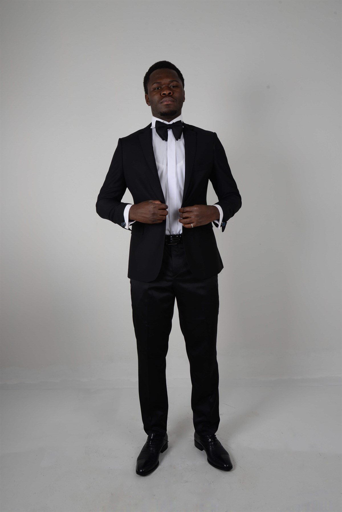 Maserto Siyah Slim Fit Smokin Düz Desenli