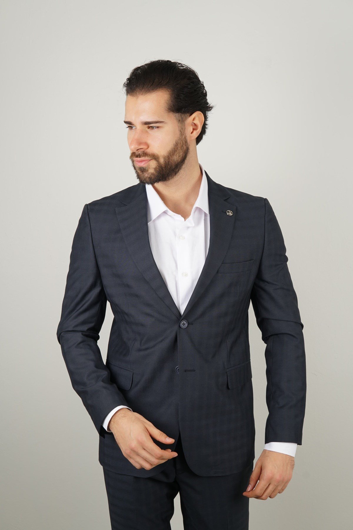 Maserto Siyah Takım Elbise Çizgi Desenli