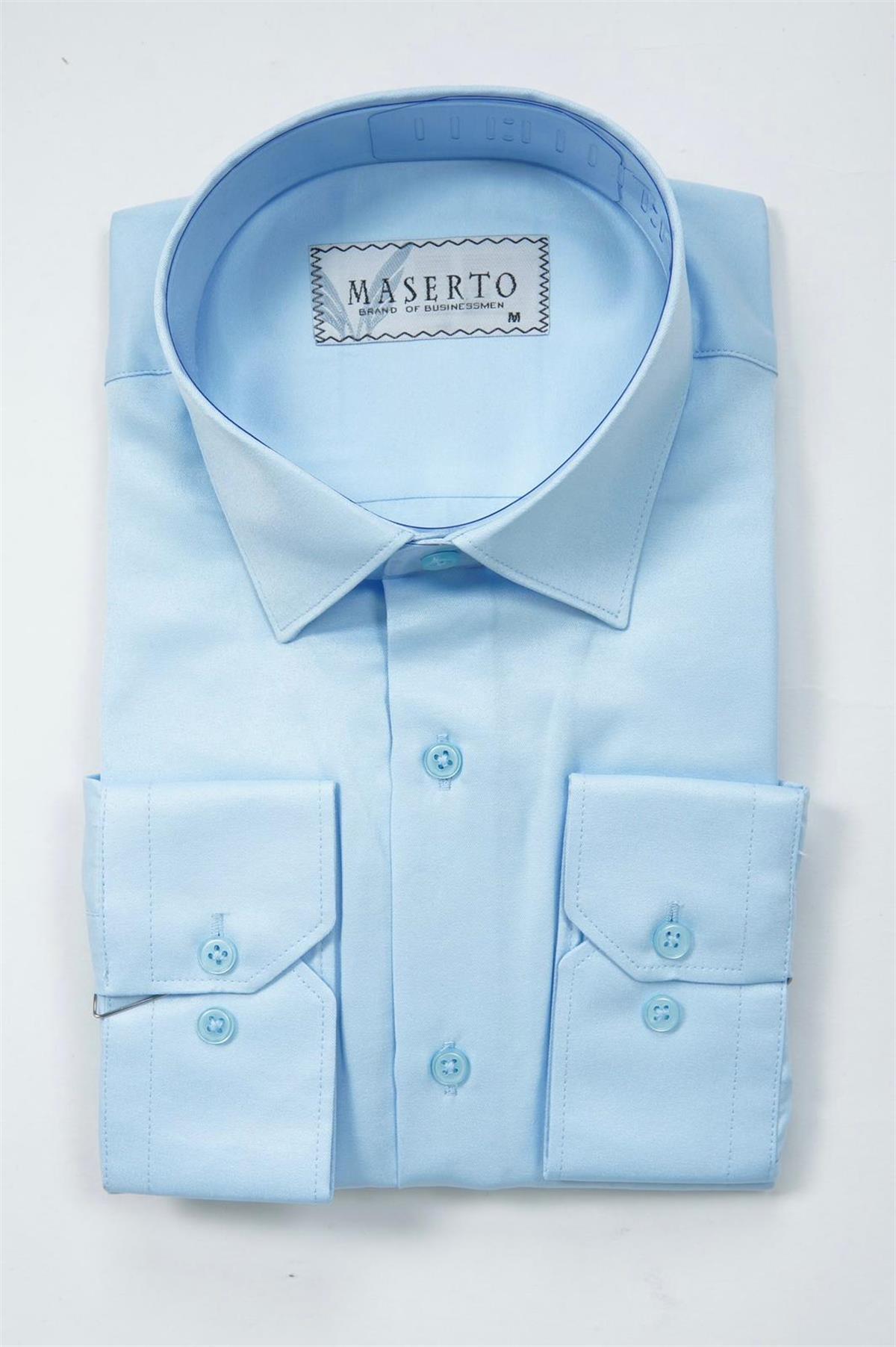 Maserto Slim Fit Açık Mavi Gömlek Düz Desenli
