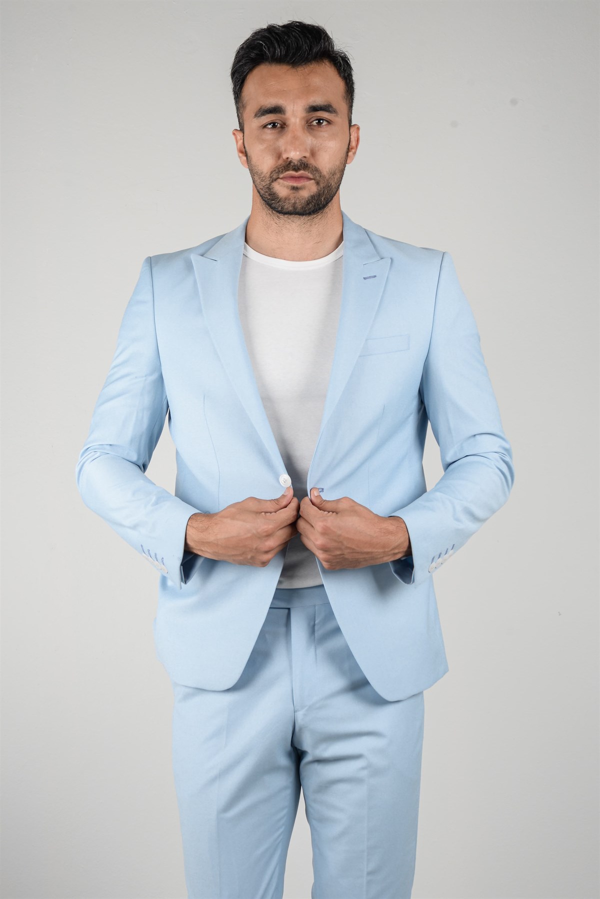 Maserto Slim Fit Açık Mavi Takım Elbise Düz Desenli | maserto.com