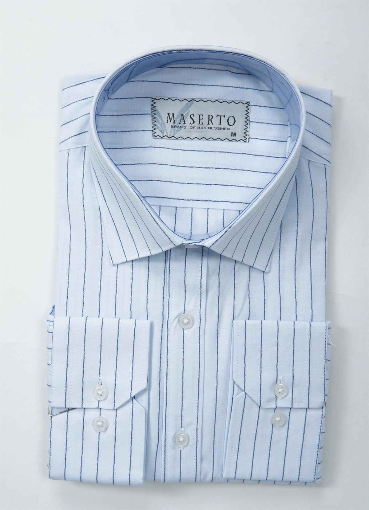 Maserto Slim Fit Beyaz Gömlek Çizgili Desenli