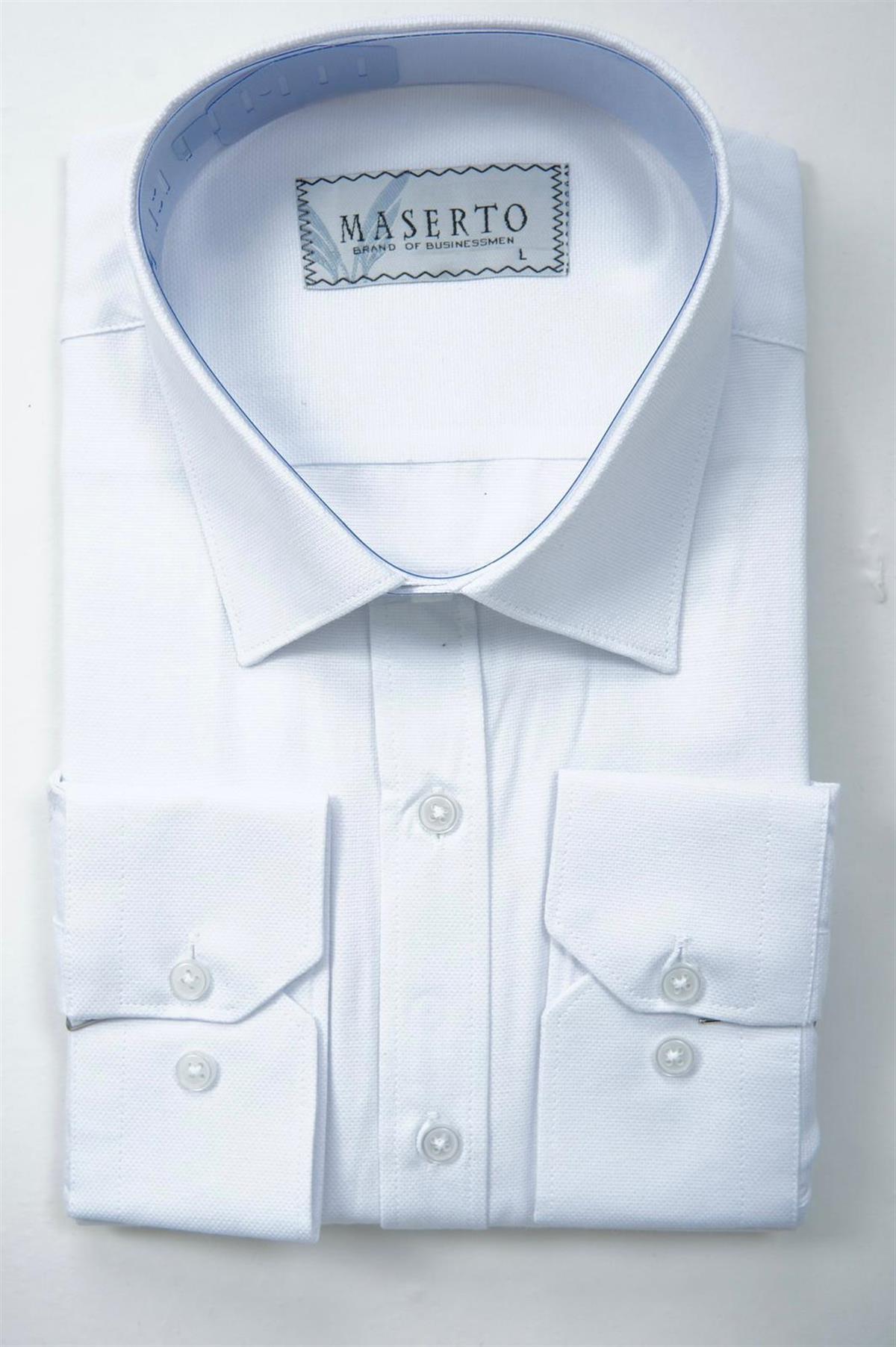 Maserto Slim Fit Beyaz Gömlek Kendinden Desenli