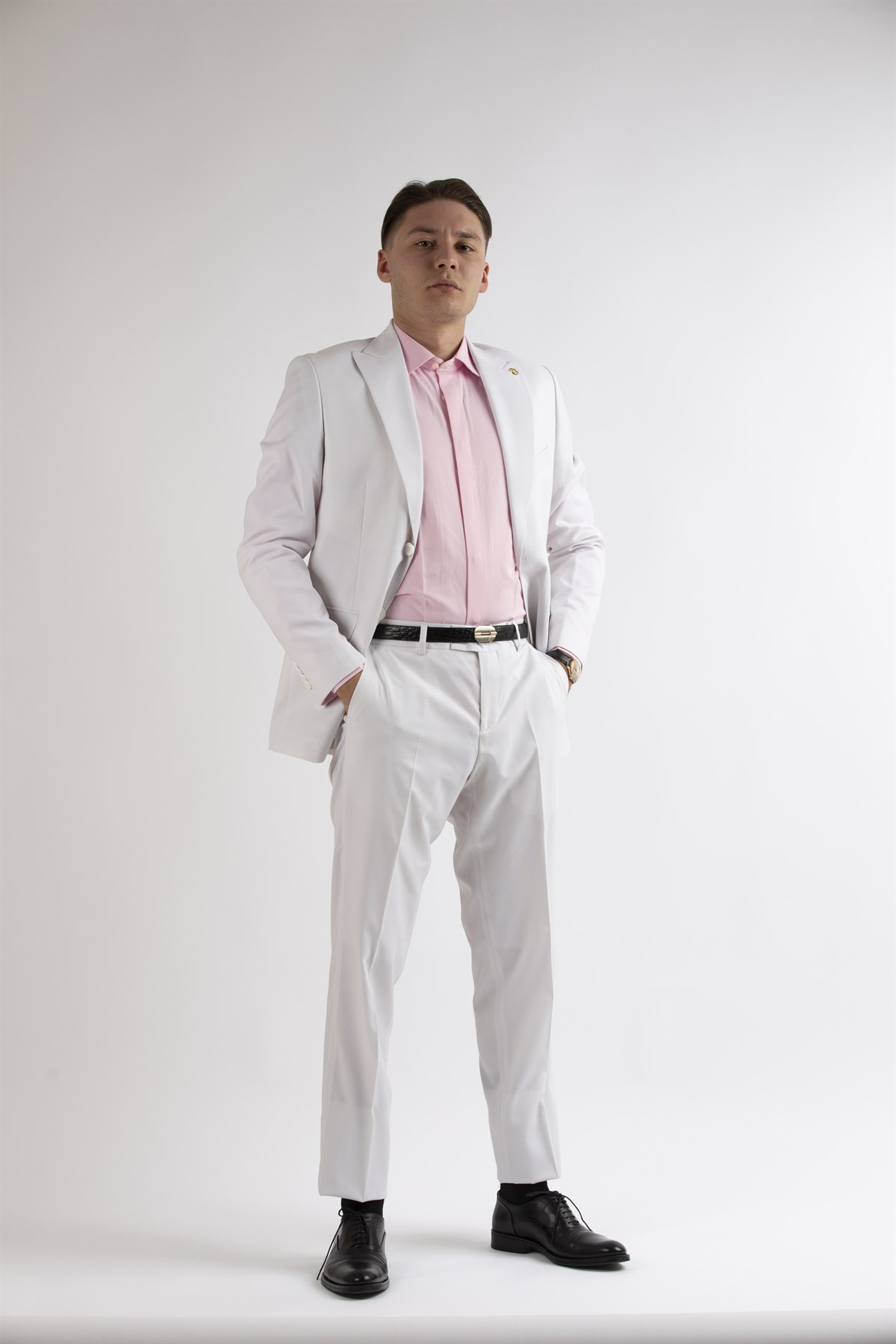 Maserto Slim Fit Beyaz Takım Elbise Düz Desenli