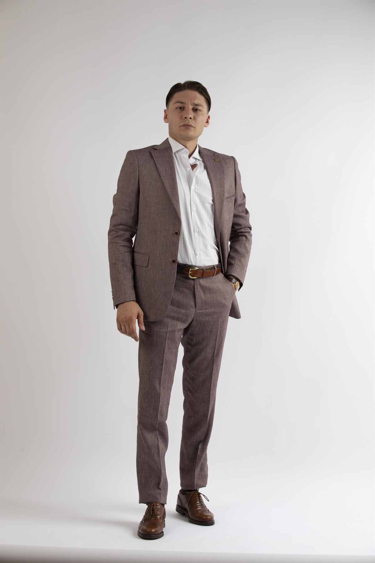 Maserto Slim Fit Bordeaux Suit Striped Patterned