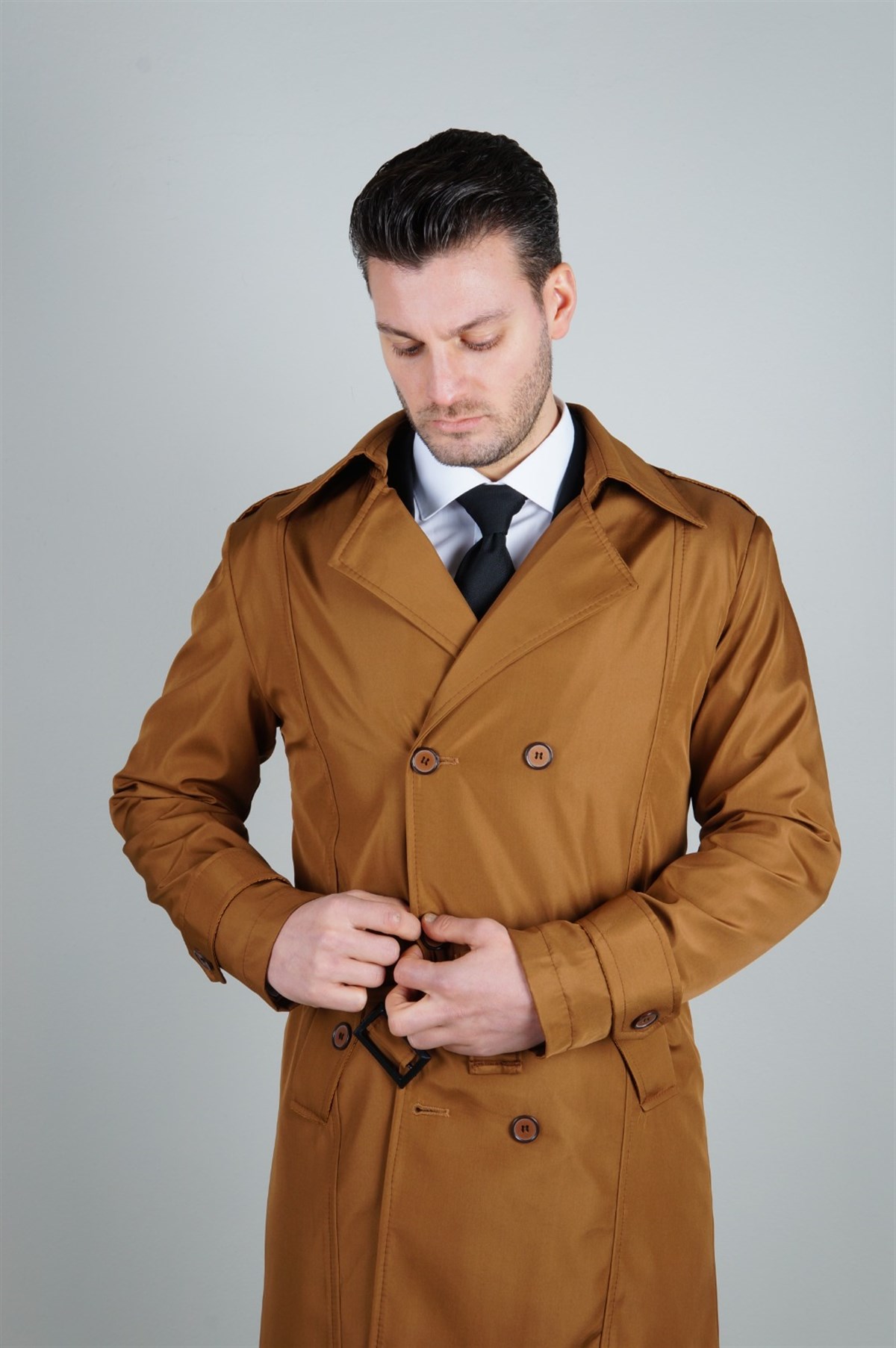 Maserto Slim Fit Men's Light Brown Trench Coat