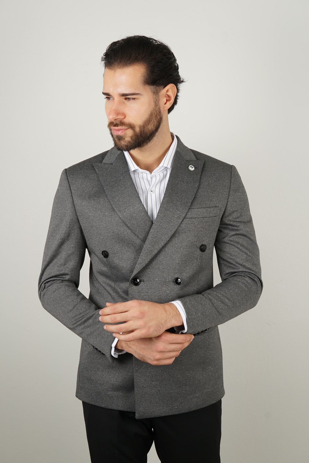 Maserto Slim Fit Gray Jacket Self-Patterned