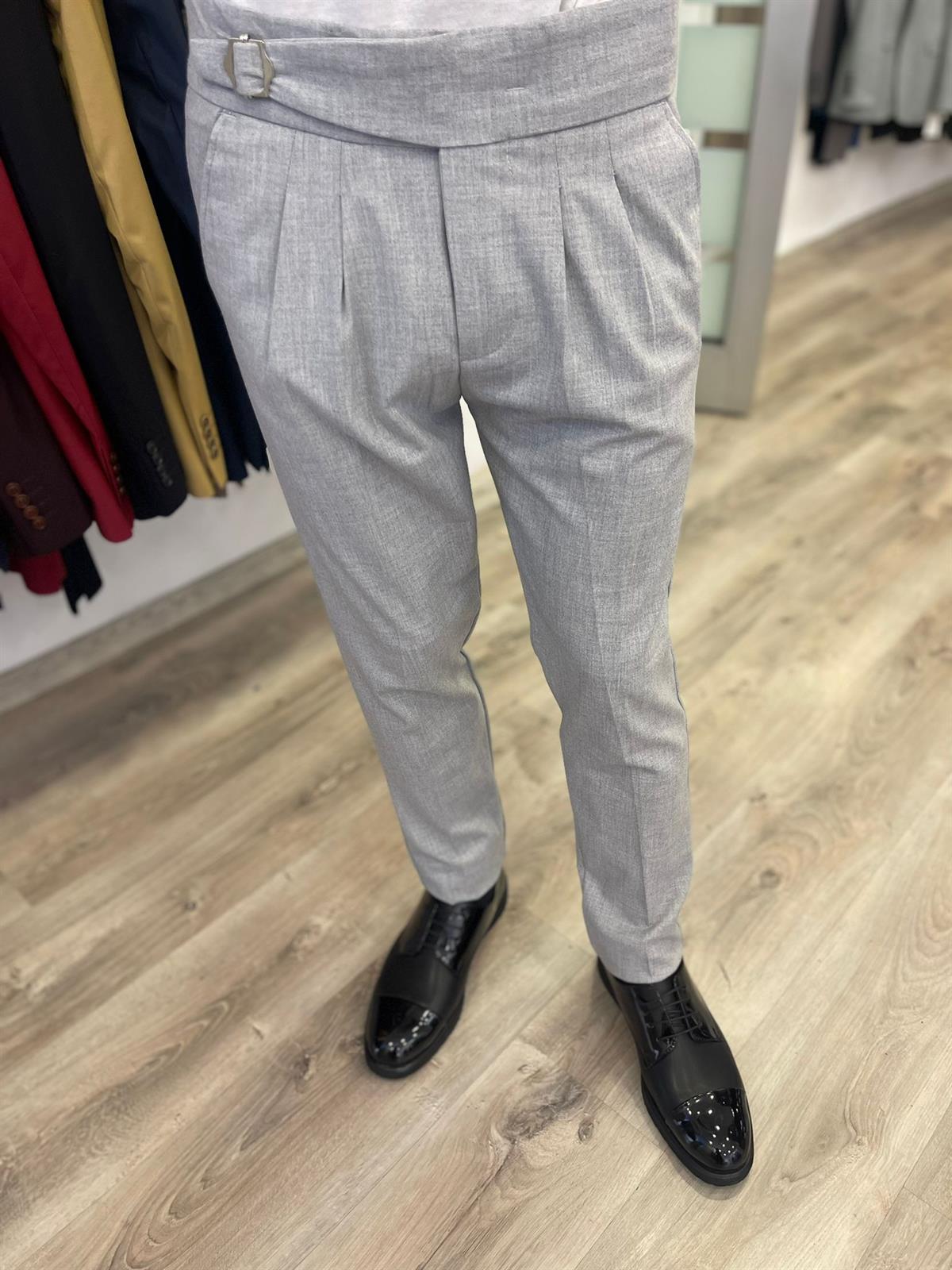 Maserto Slim Fit Gri Pantolon Düz Desenli