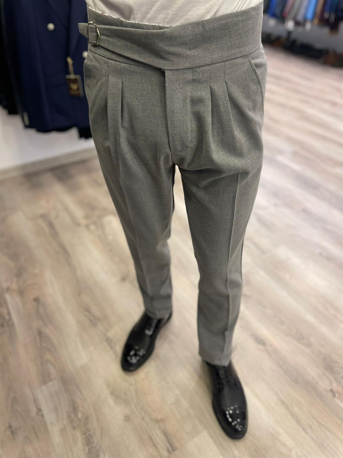 Maserto Slim Fit Gri Pantolon Düz Desenli