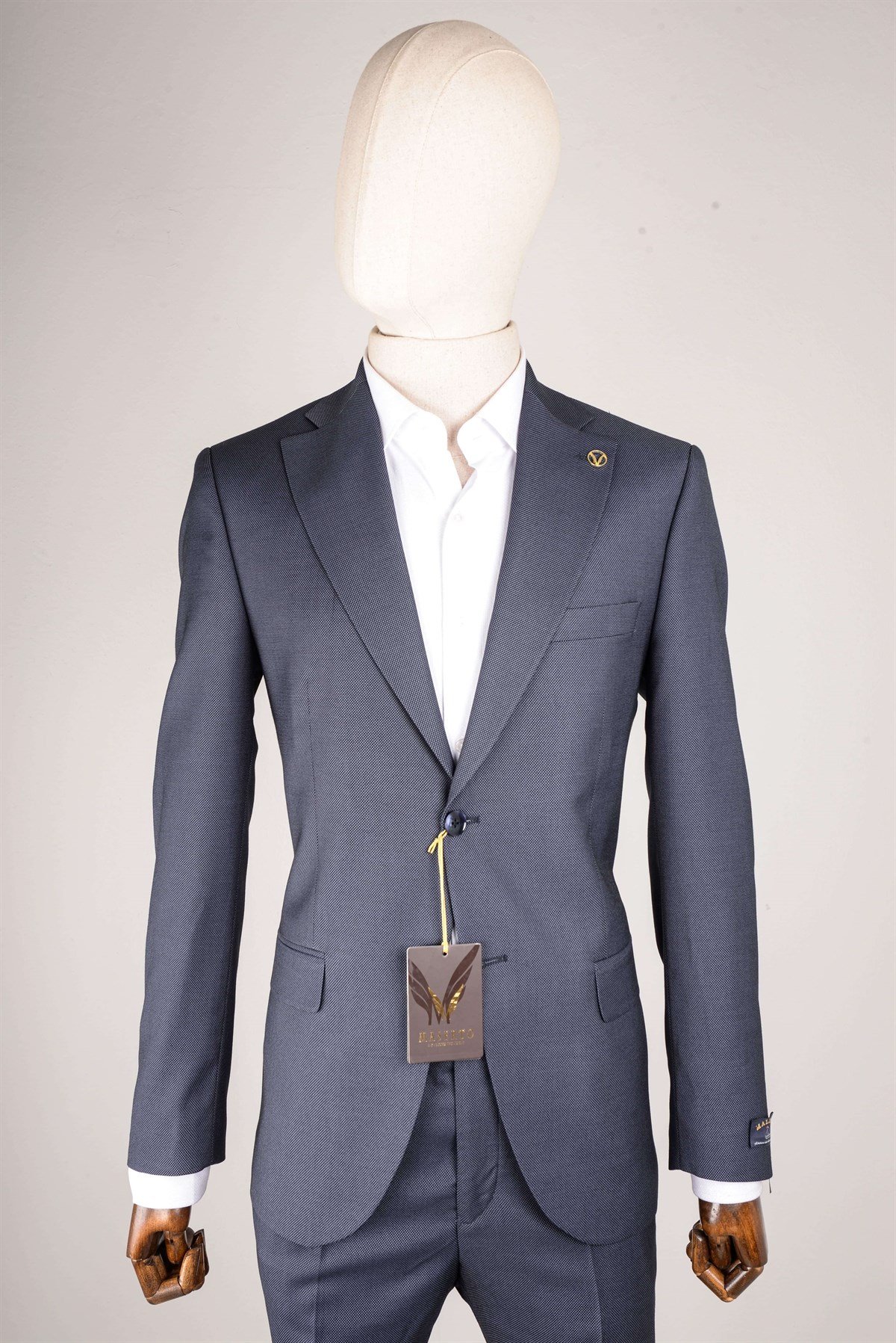 Maserto Slim Fit Gri Takım Elbise Kendinden Desenli