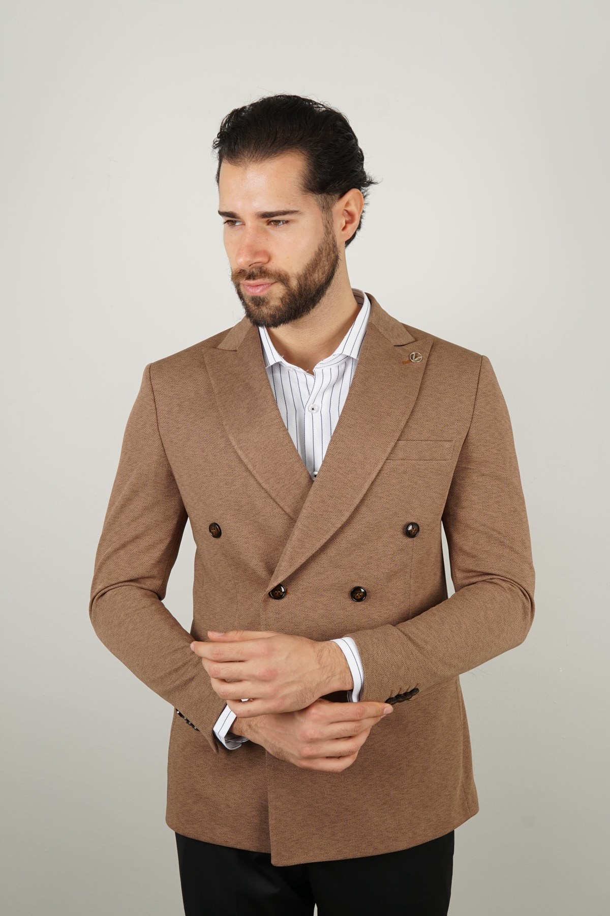 Maserto Slim Fit Brown Jacket Self-Patterned